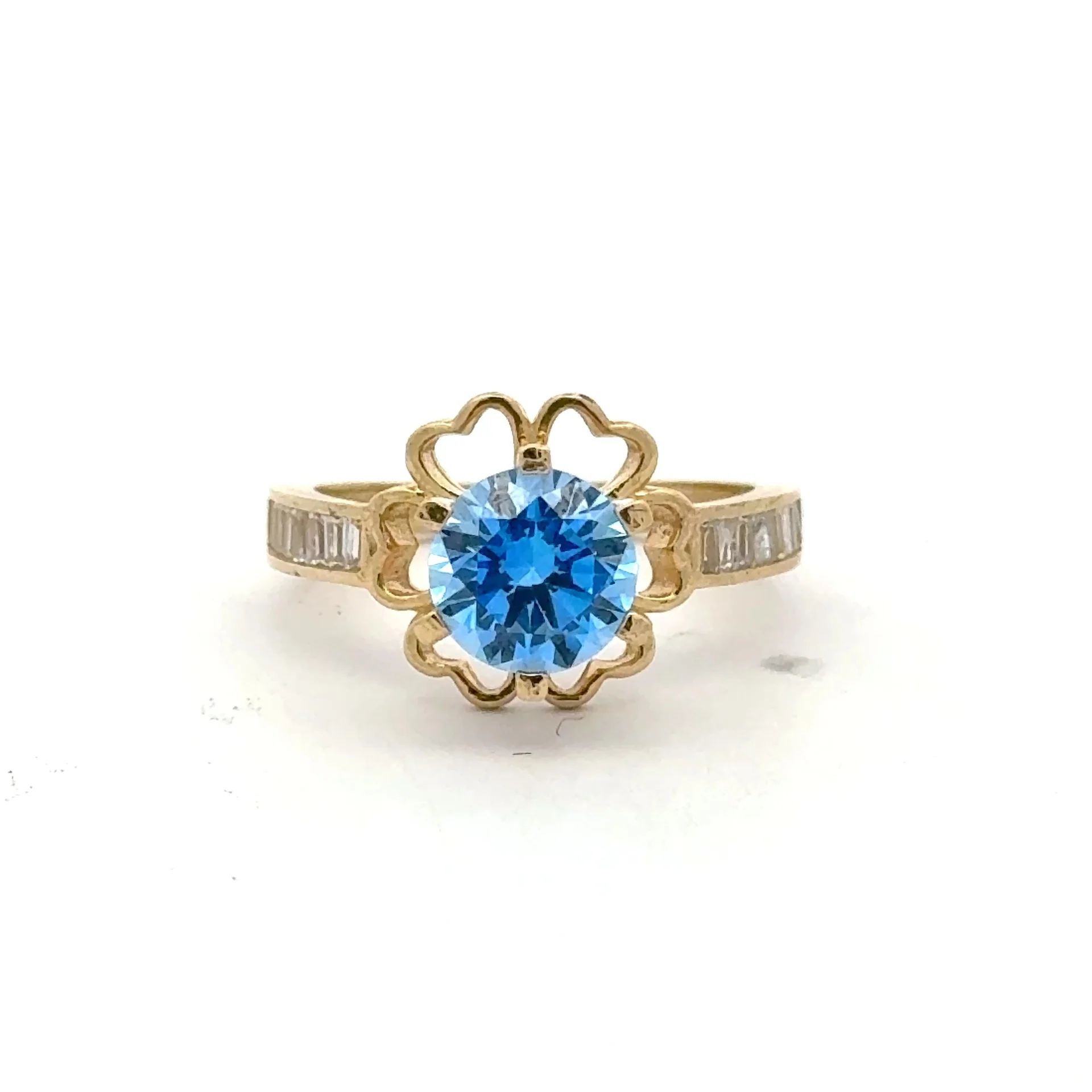 Ring Baguette Band with Sky Blue Stone in Hearts 6.5 2mm 10K - Image 3