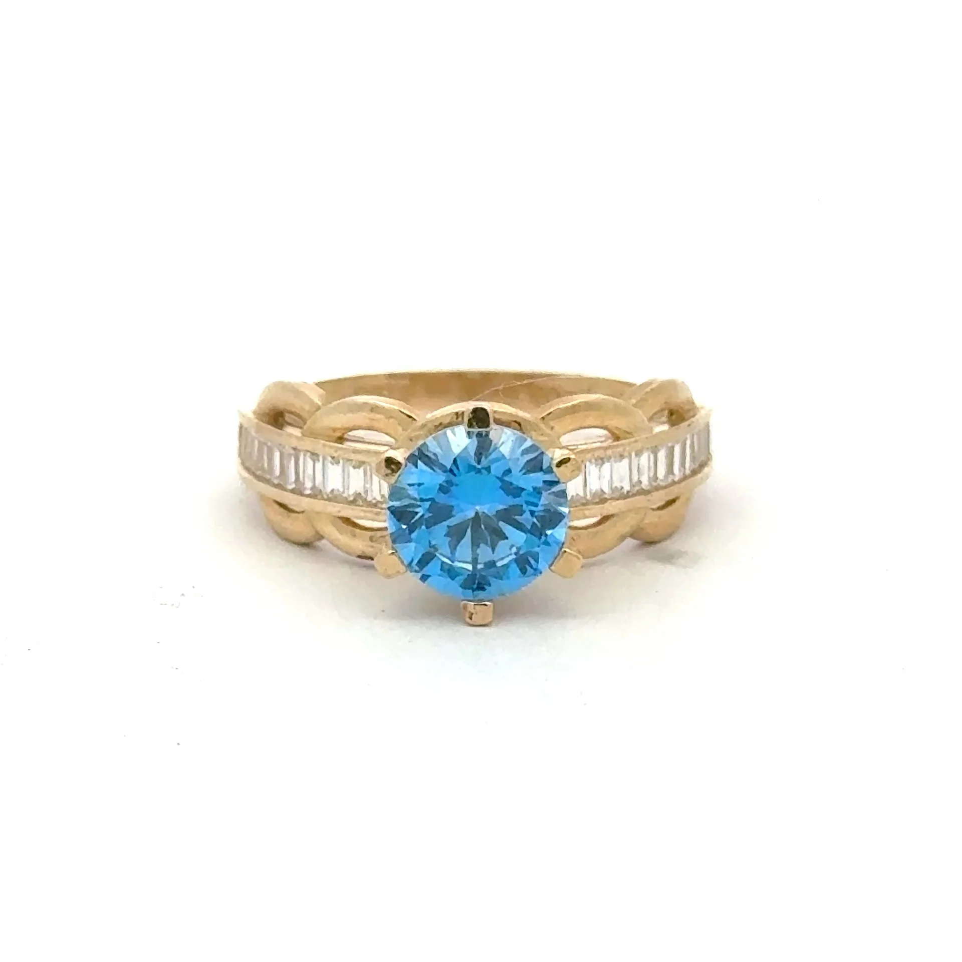 Ring Baguettes in Band with Sky Blue Stone 7 2mm 10K - Image 2
