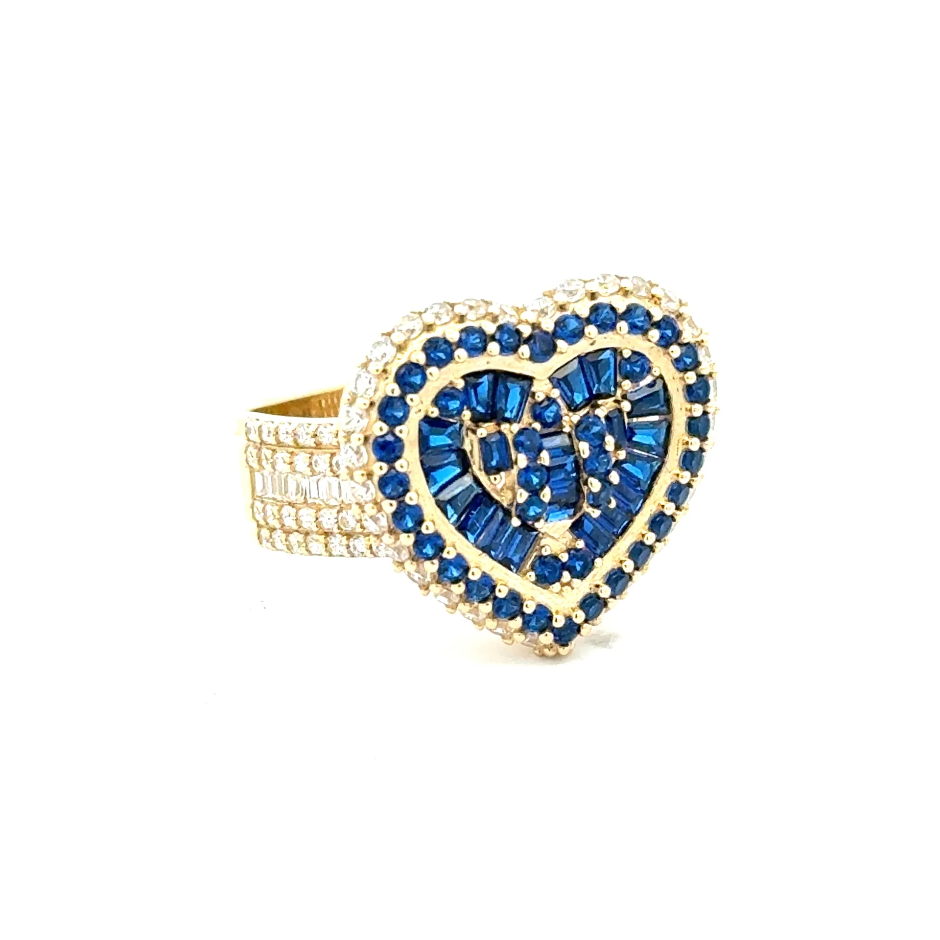 Ring Band CZ-Iced with Multistone Blue Heart 7.5 5.5mm 10K - Image 3