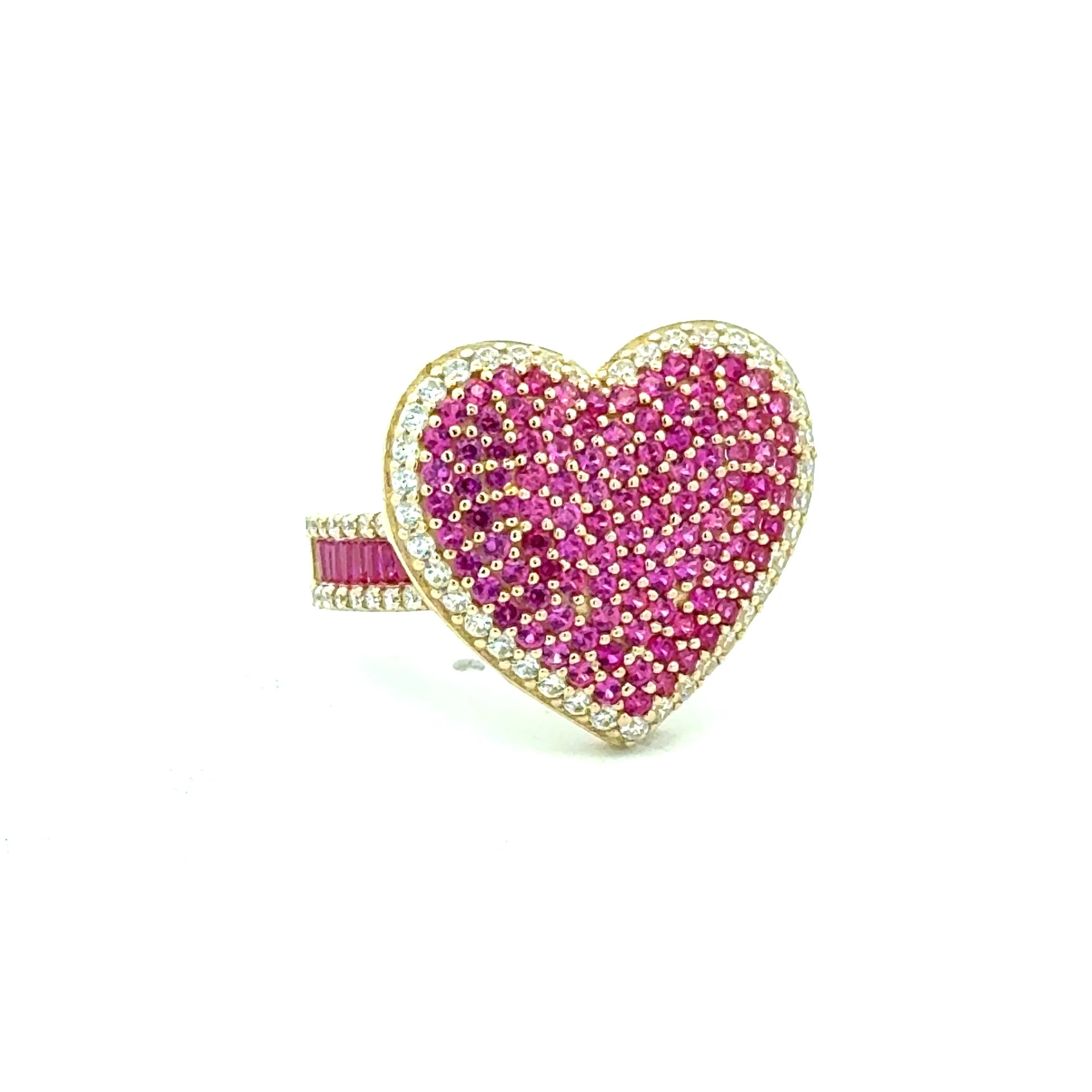 Ring Band with CZ-Iced Big Pink Heart 7.5 3.5mm 10K - Image 3
