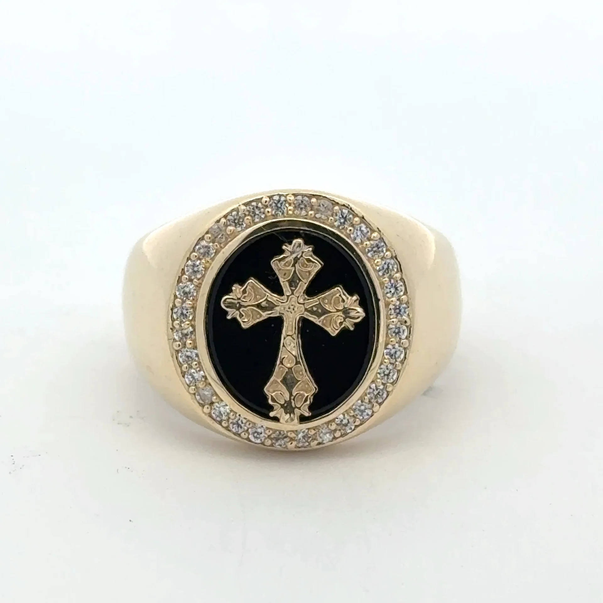 Ring Cross on Onyx & CZ 11 5mm 10K - Image 3
