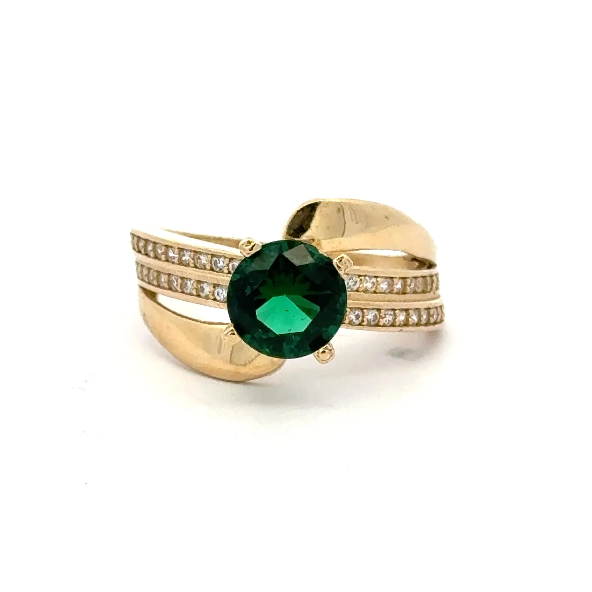 Ring Crossover Pavé Band with Green Stone 7 2mm 10K - Image 2