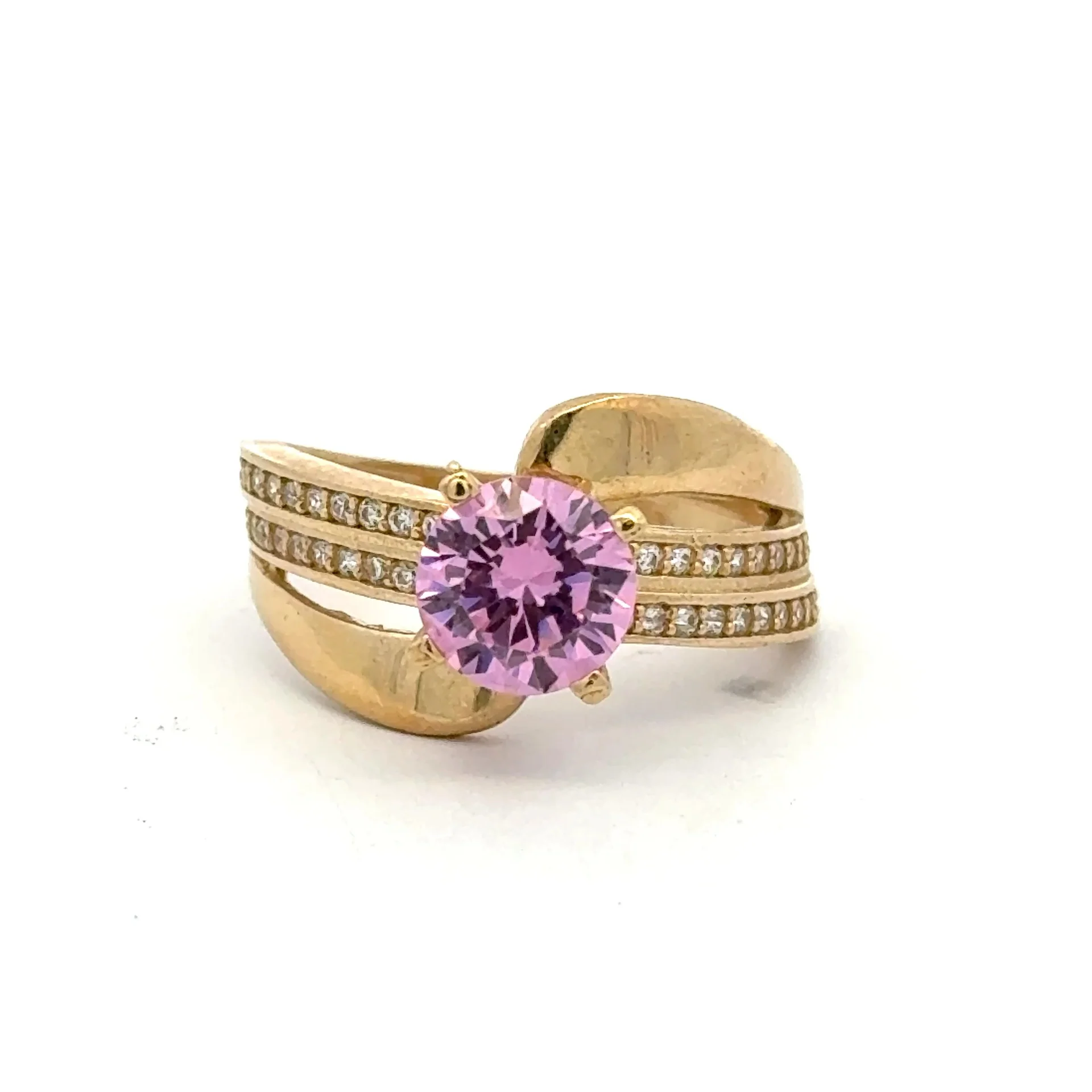 Ring Crossover Pavé Band with Rose Stone 7 2mm 10K - Image 2