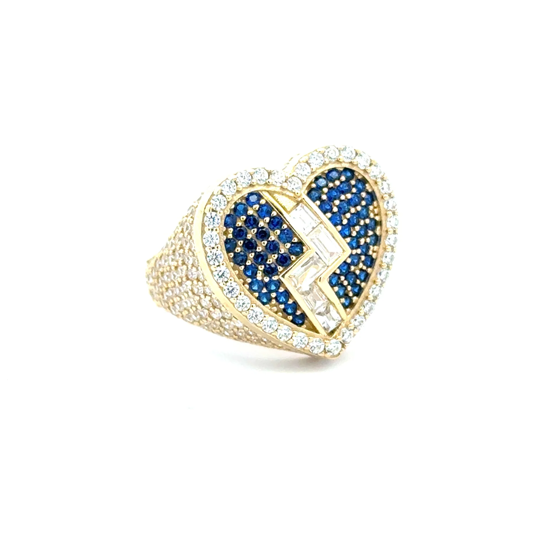 Ring CZ-Iced Big Blue Broken Heart 9 3.5mm 10K