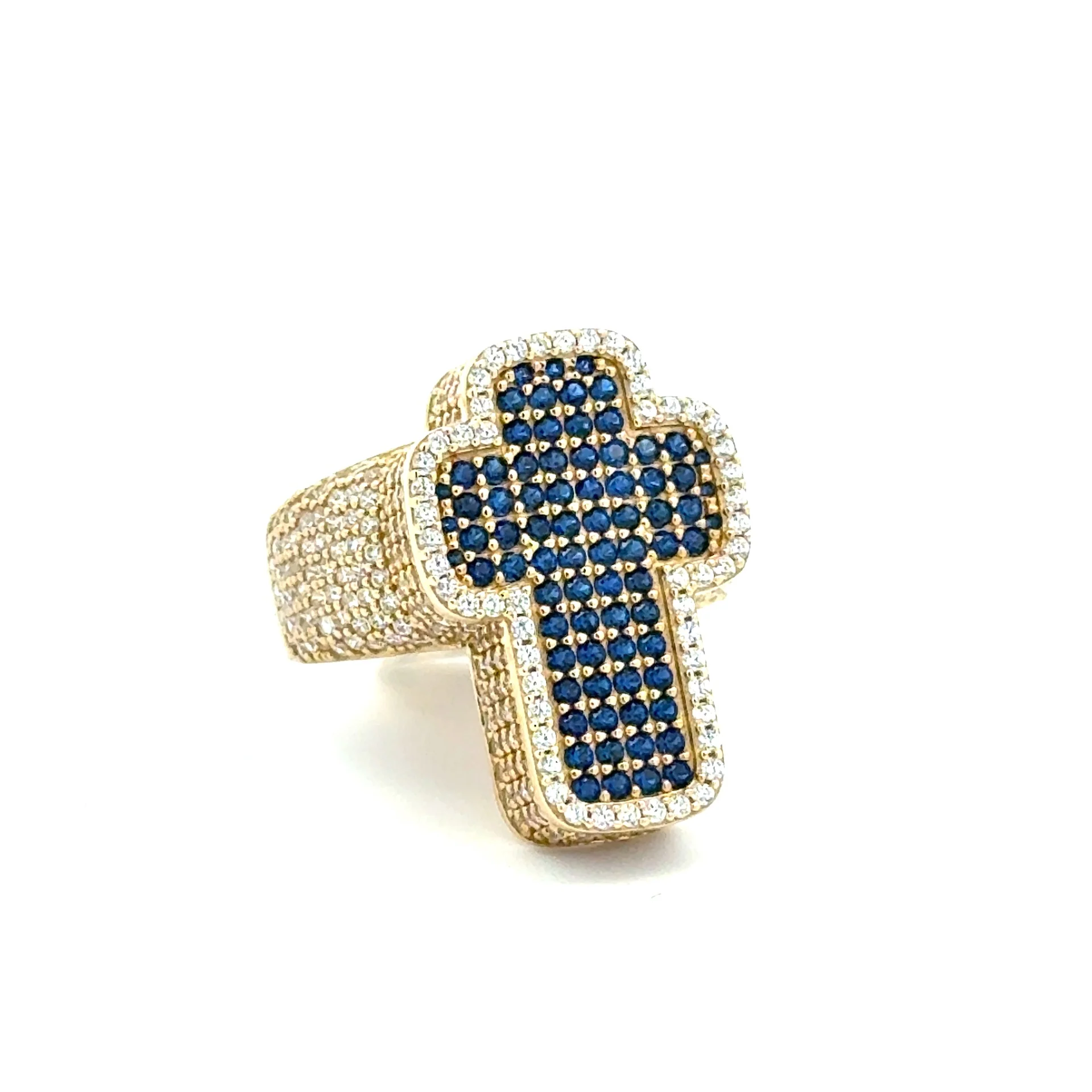 Ring CZ-Iced Big Blue Cross 11 4.5mm 10K - Image 3