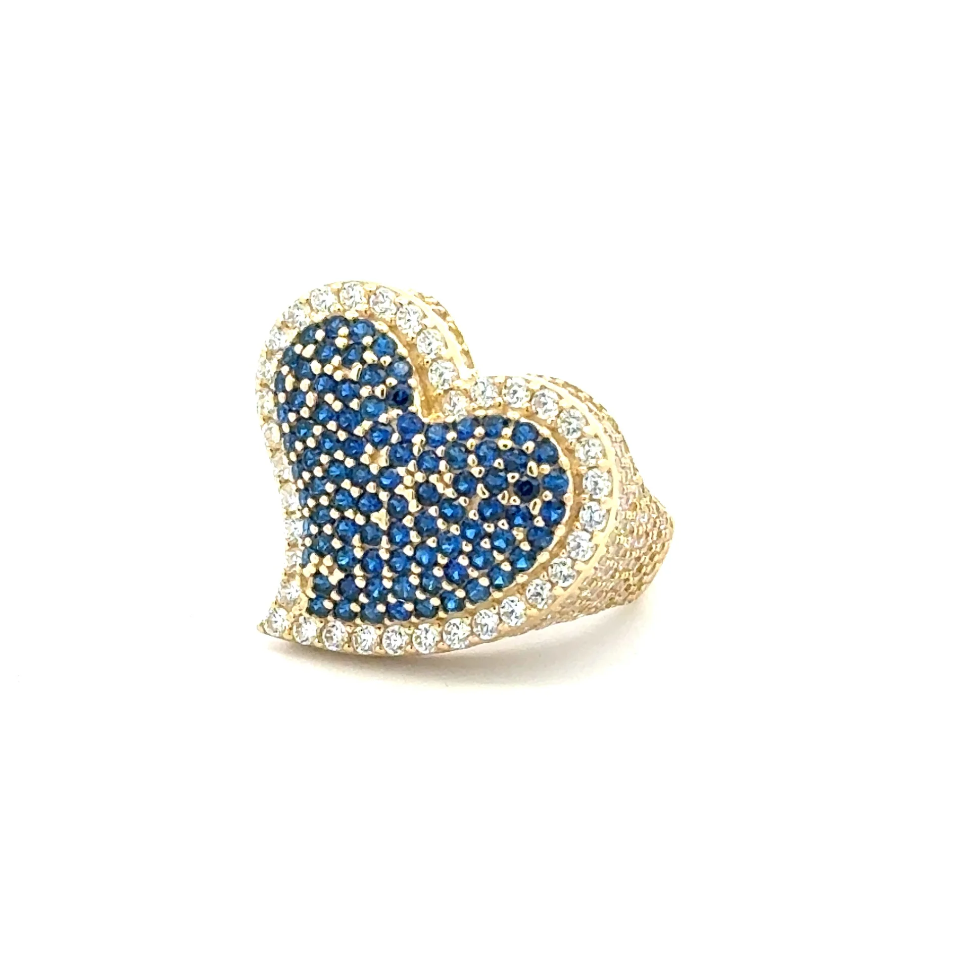 Ring CZ-Iced Big Blue Heart Motif 7.5 3mm 10K - Image 3