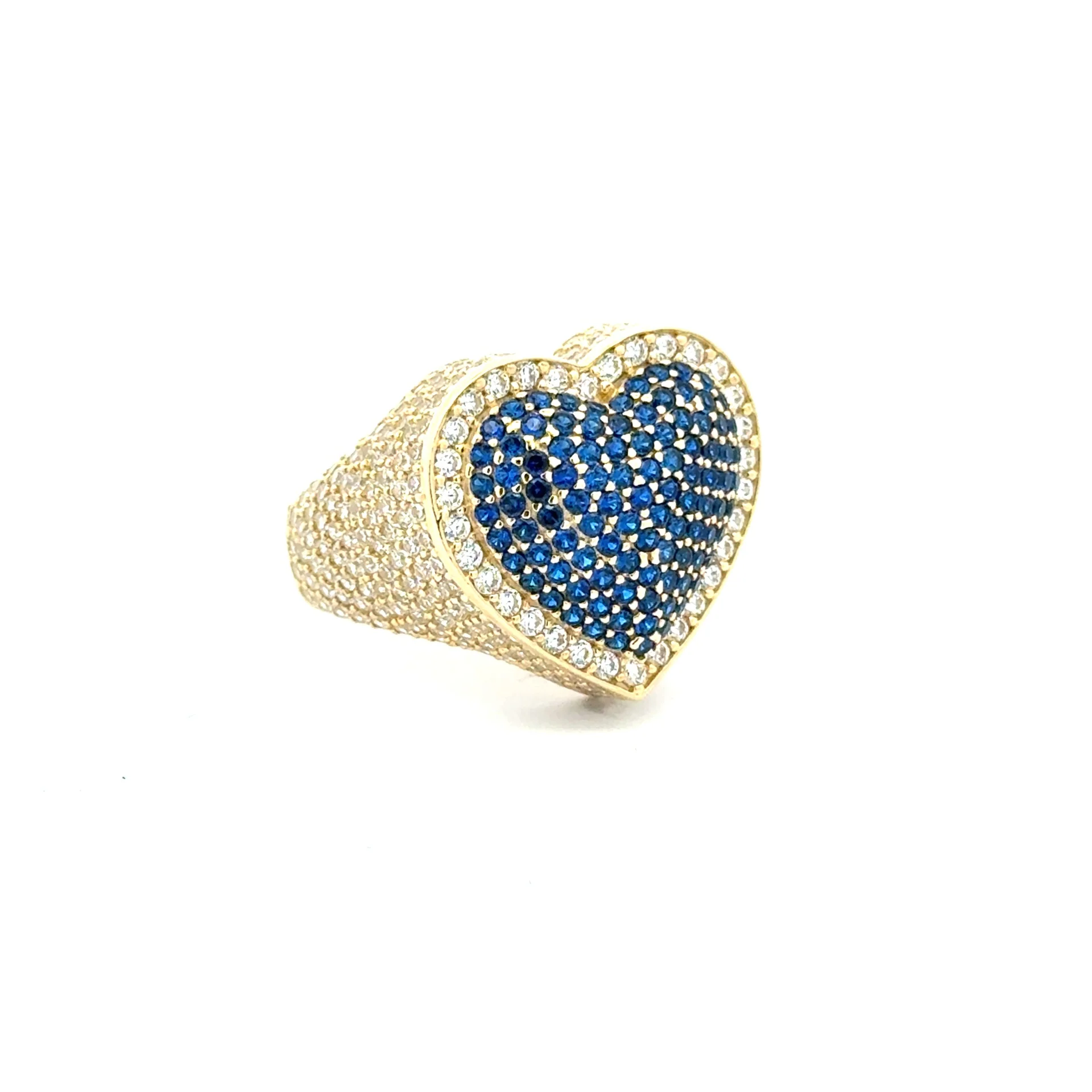 Ring CZ-Iced Big Blue Puff Heart 7 3.5mm 10K