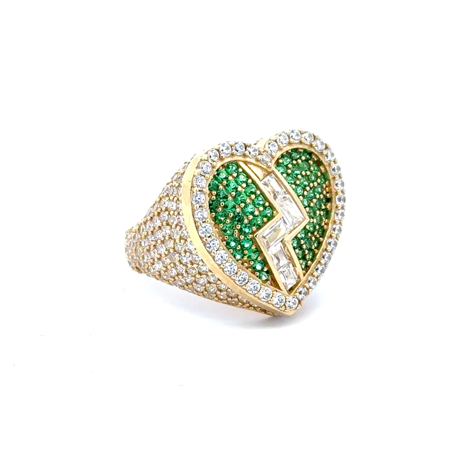 Ring CZ-Iced Big Green Broken Heart 7 3mm 10K