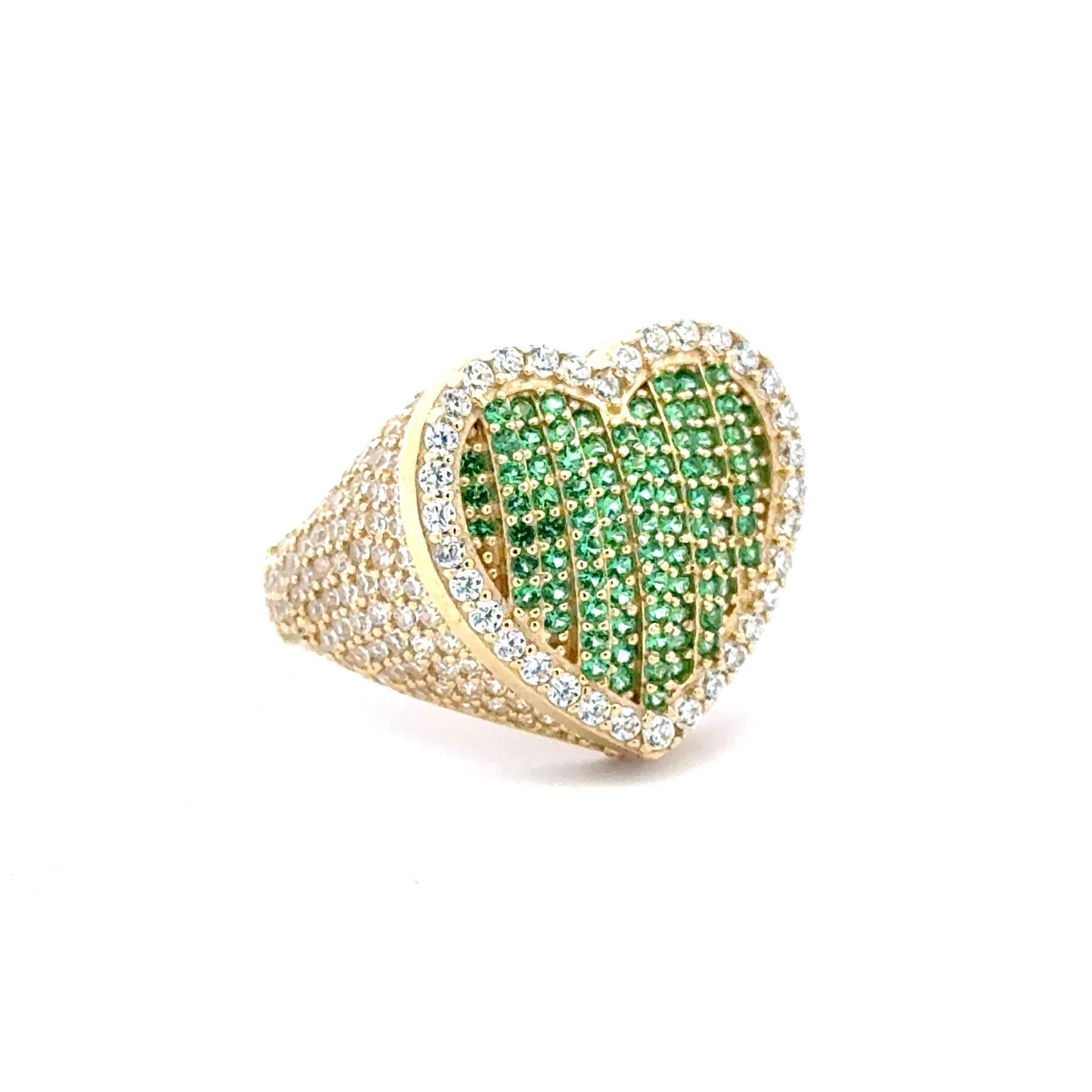 Ring CZ-Iced Big Green Puff Heart 9.5 3mm 10K