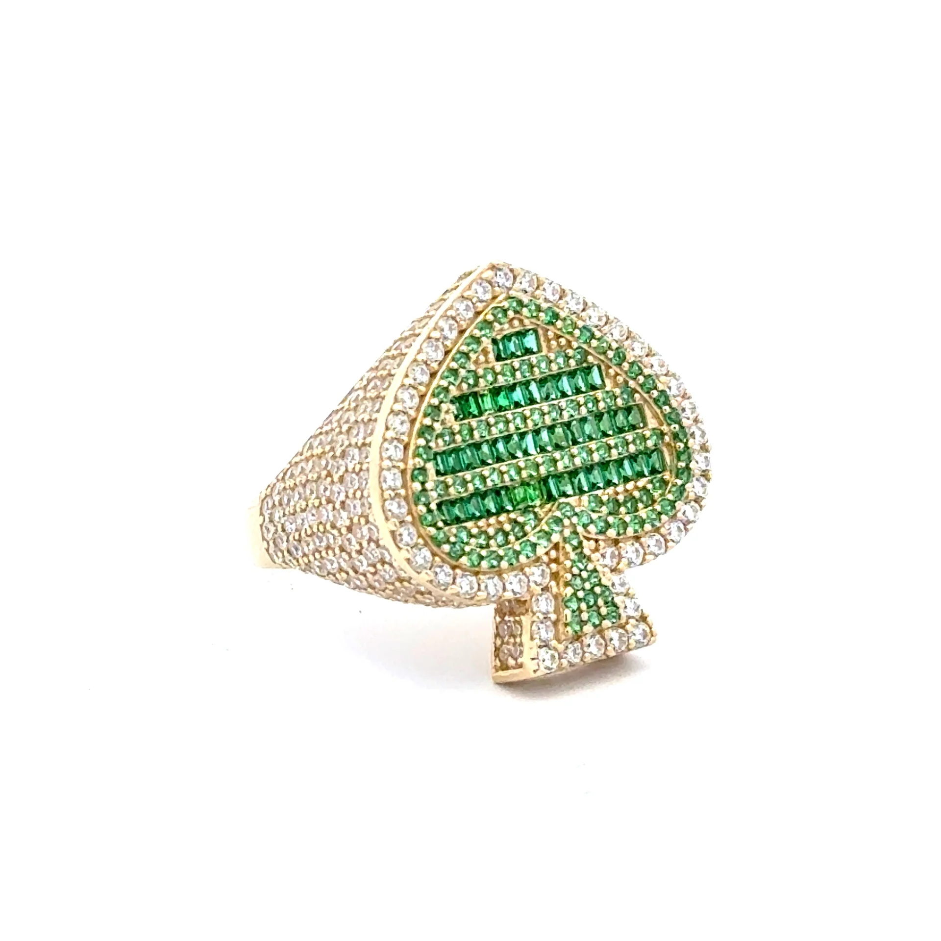 Ring CZ-Iced Big Green Spades 11 3.5mm 10K - Image 2