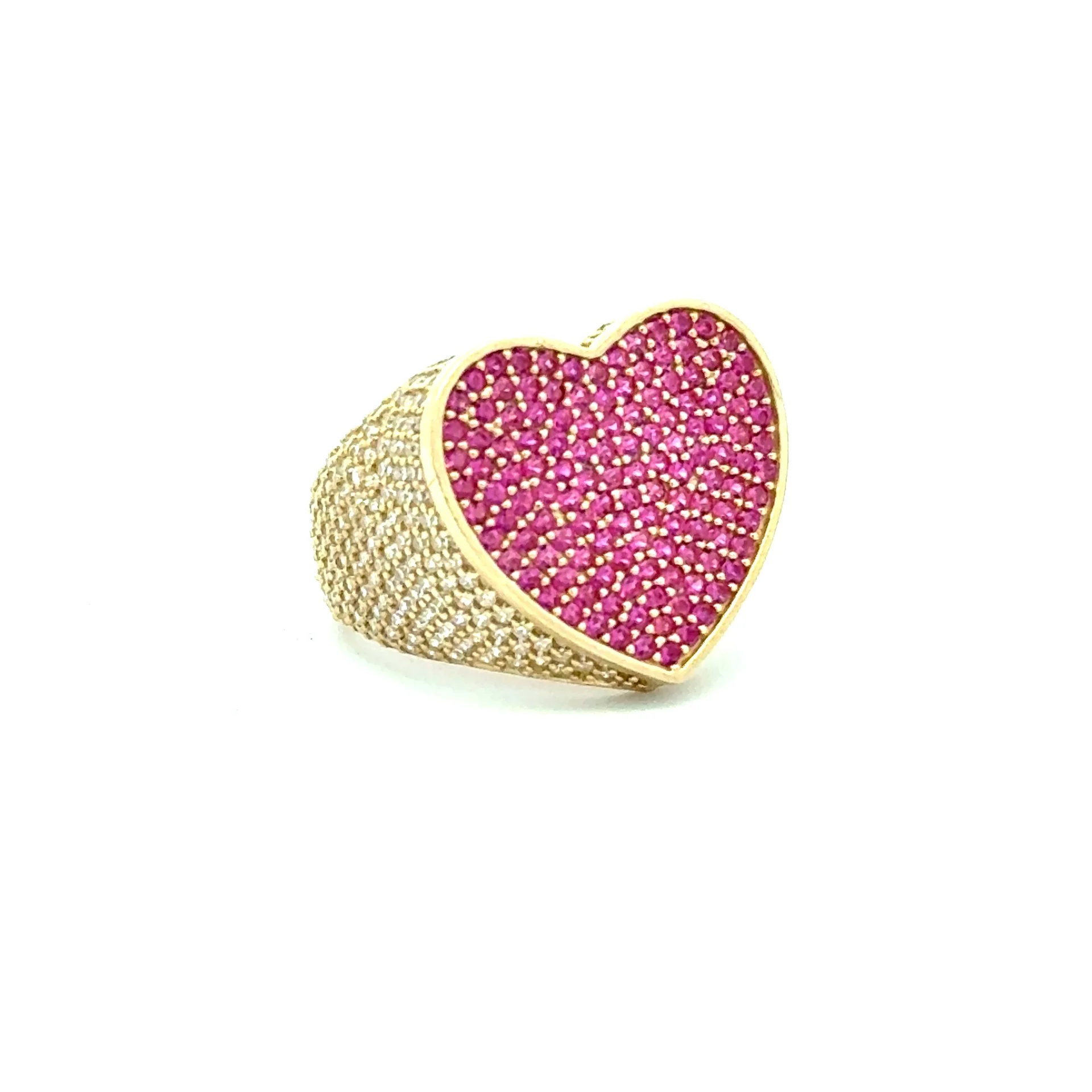 Ring CZ-Iced Big Pink Heart 9 4mm 10K - Image 3