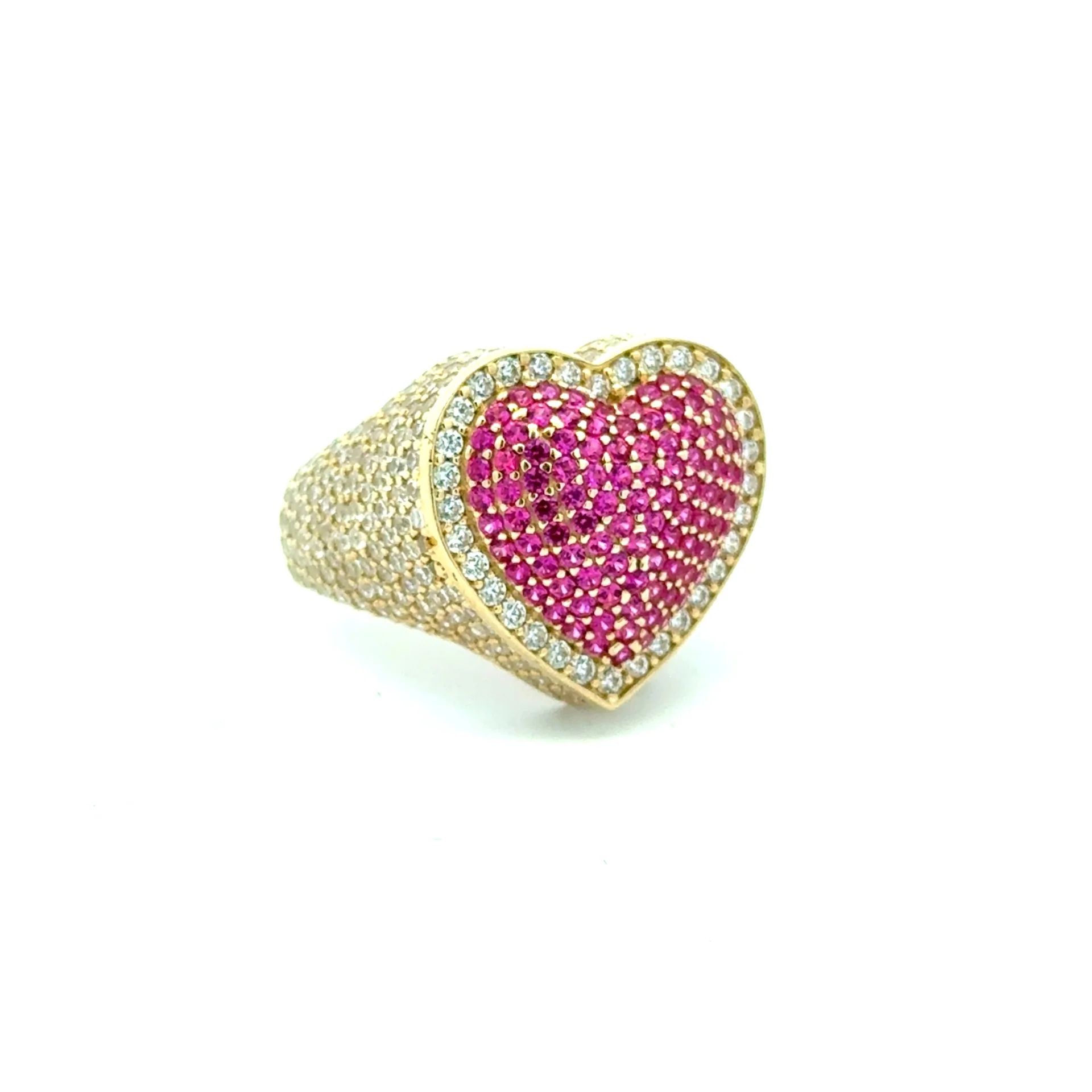 Ring CZ-Iced Big Pink Puff Heart 7 3.5mm 10K