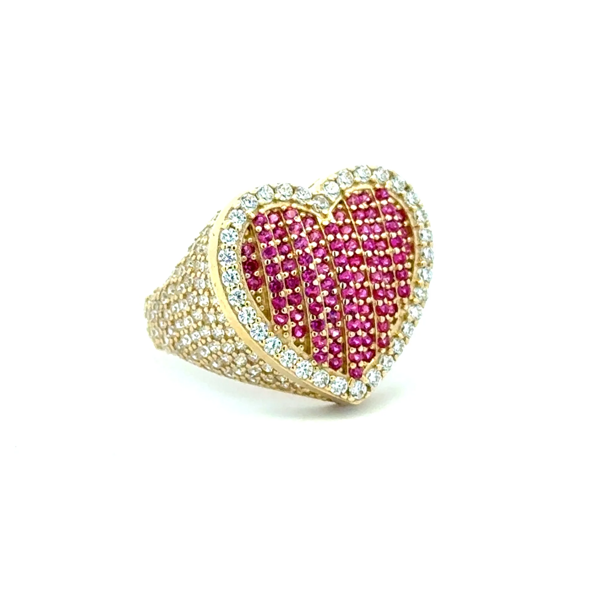 Ring CZ-Iced Big Pink Puff Heart 9.5 3mm 10K - Image 2