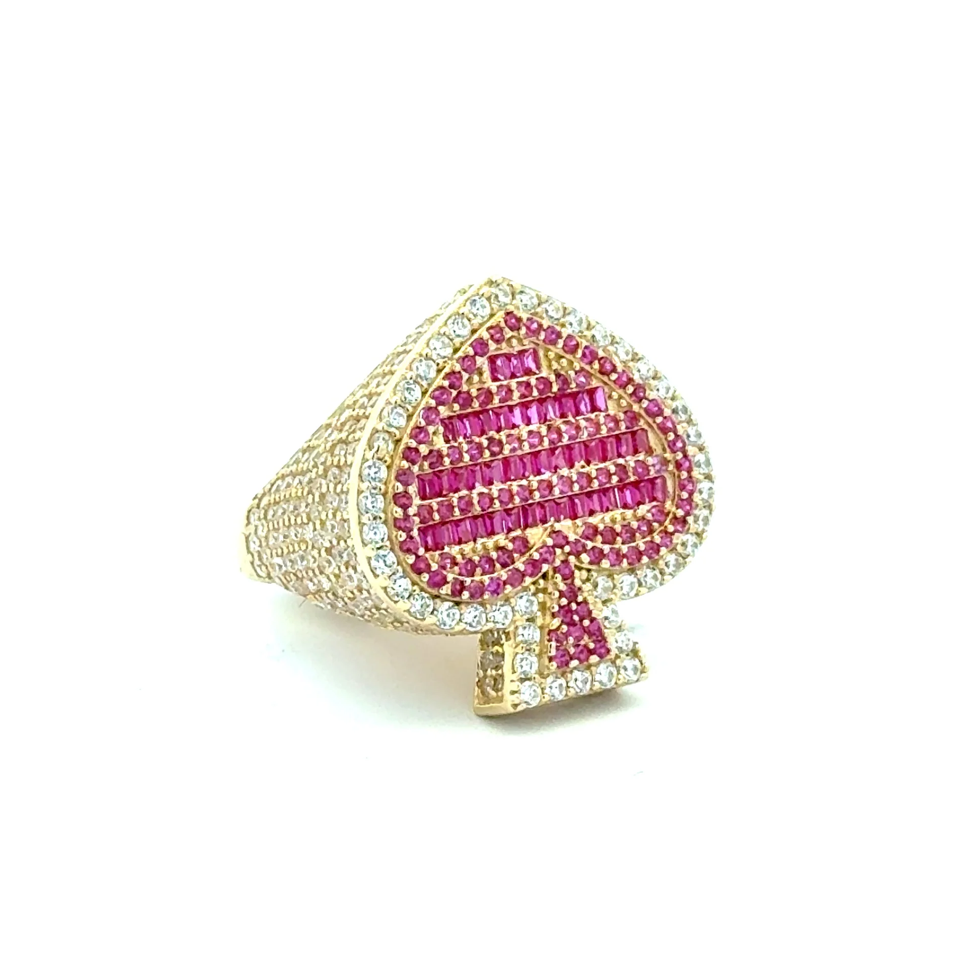 Ring CZ-Iced Big Pink Spades 11 3.5mm 10K