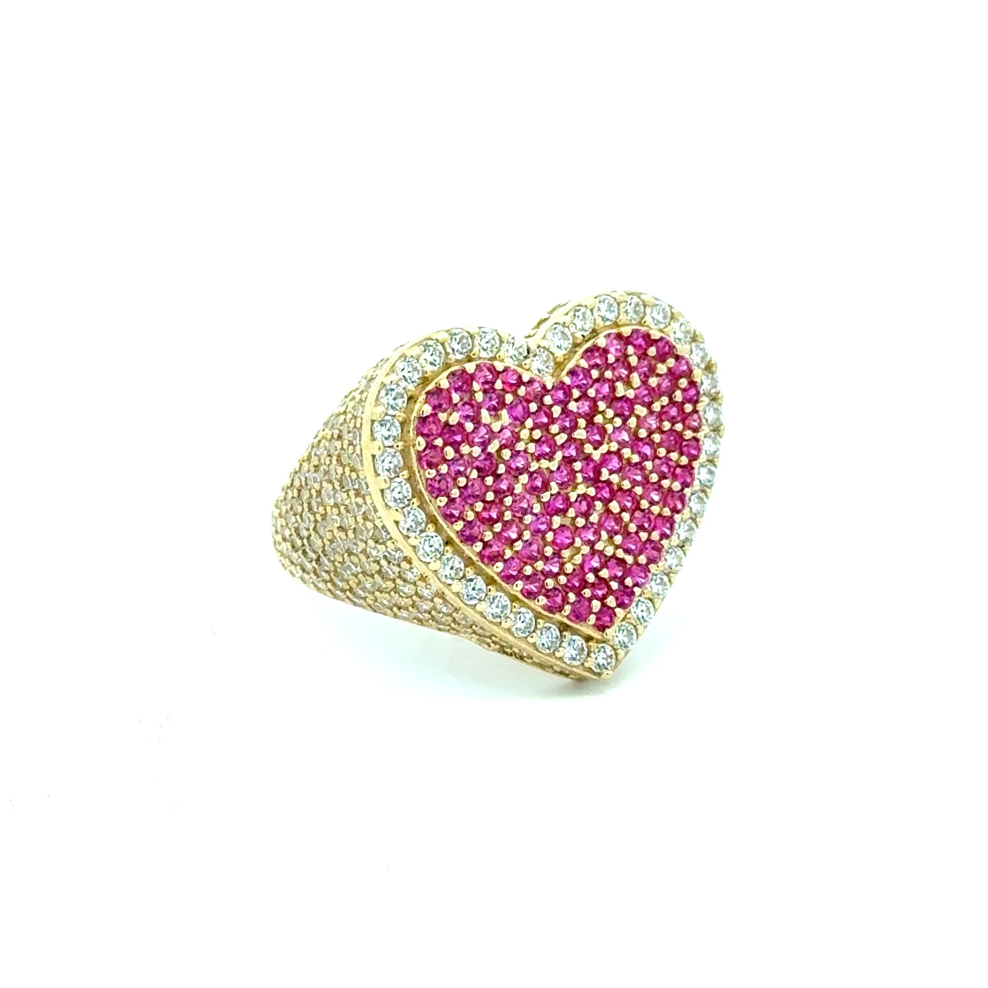Ring CZ-Iced Big Pink Stepped Heart 7.5 2.5mm 10K