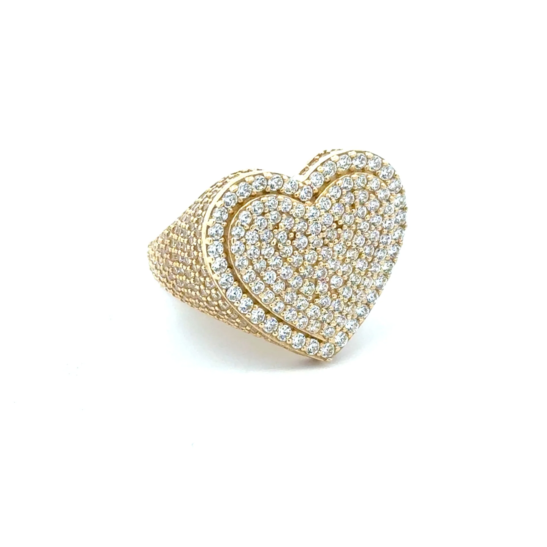 Ring CZ-Iced Big Stepped Heart 9 3mm 10K