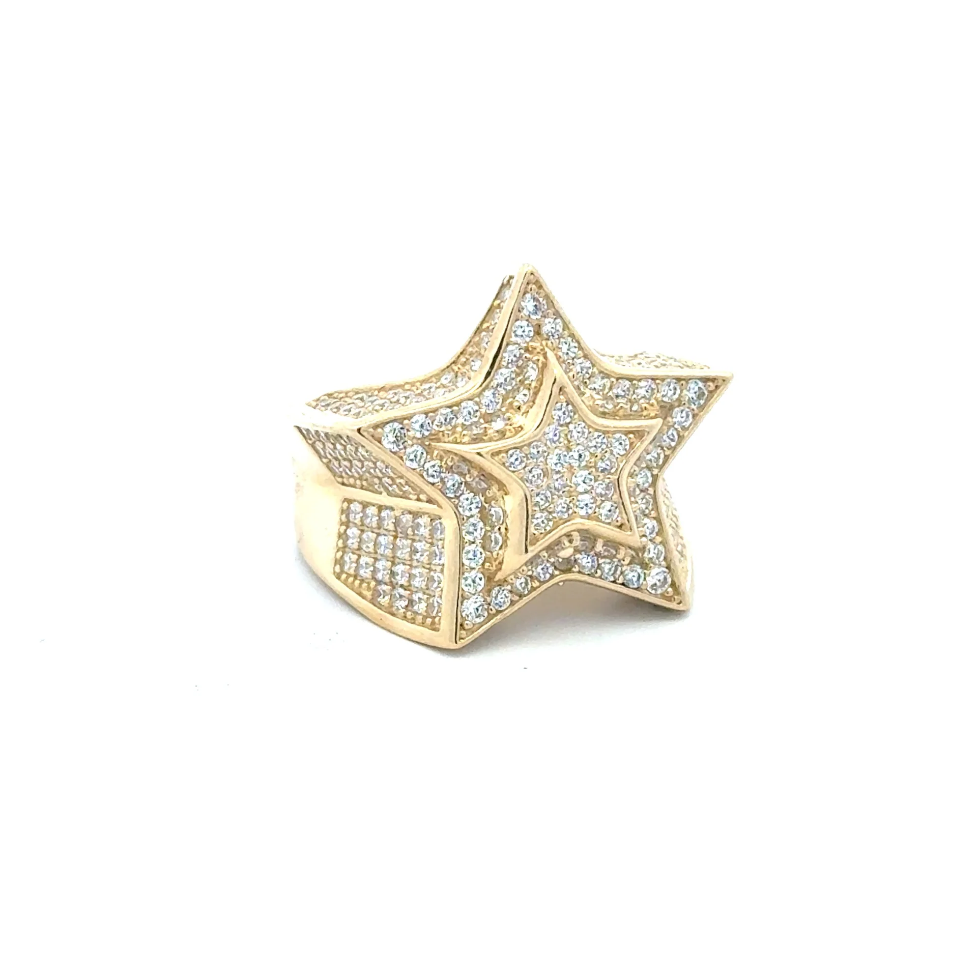 Ring CZ-Iced Big Stepped Star 11 5.5mm 10K - Image 2