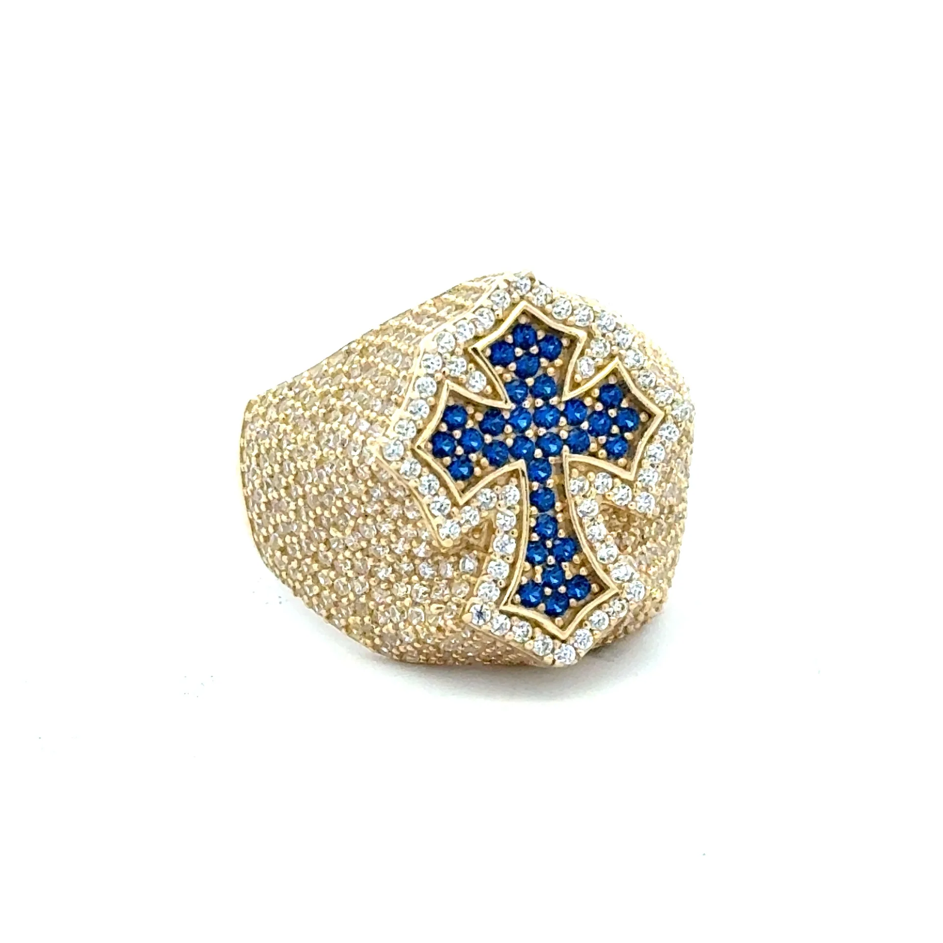 Ring CZ-Iced Blue Pattee Cross 10.5 4.5mm 10K
