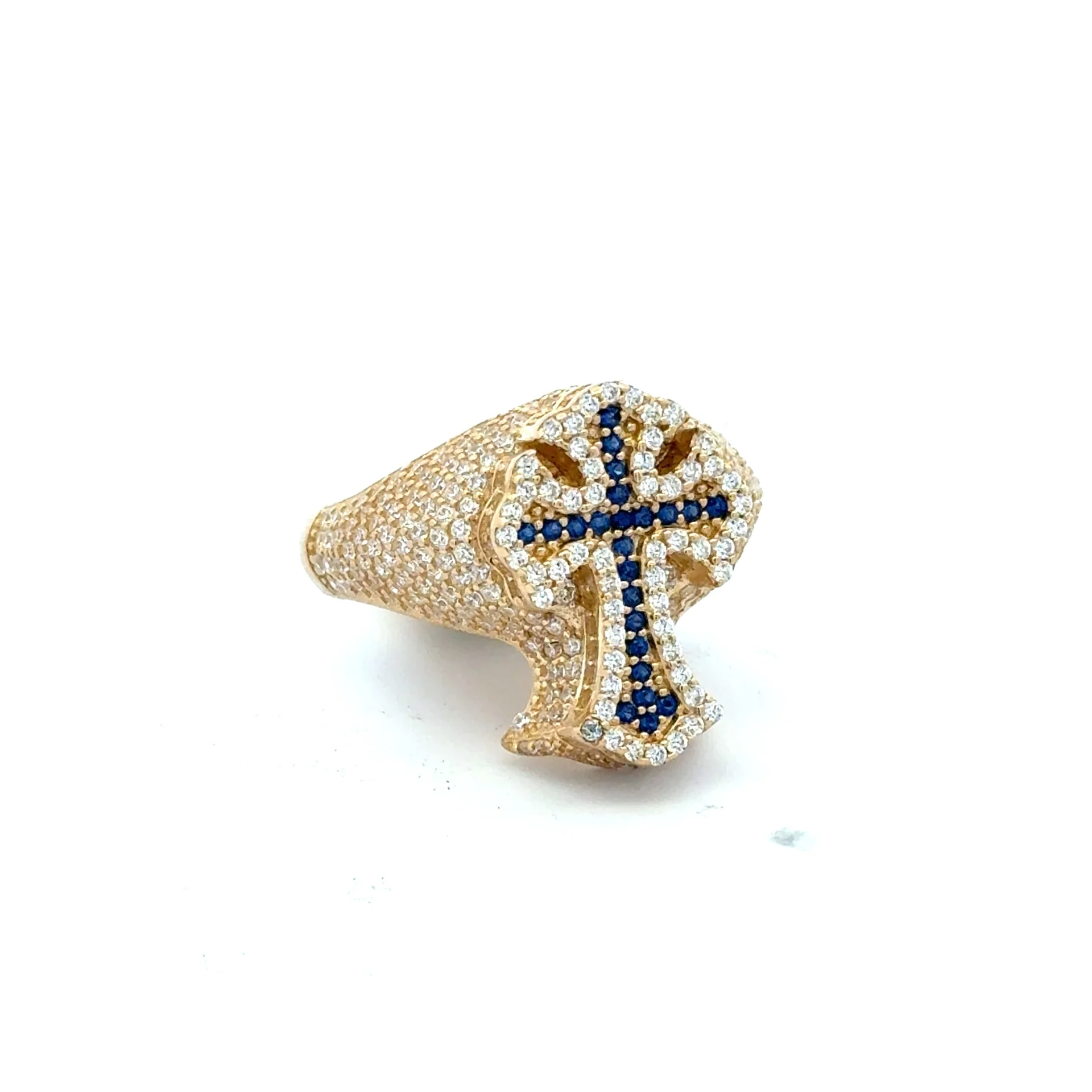 Ring CZ-Iced Embellished Blue Latin Cross 11 3mm 10K - Image 3