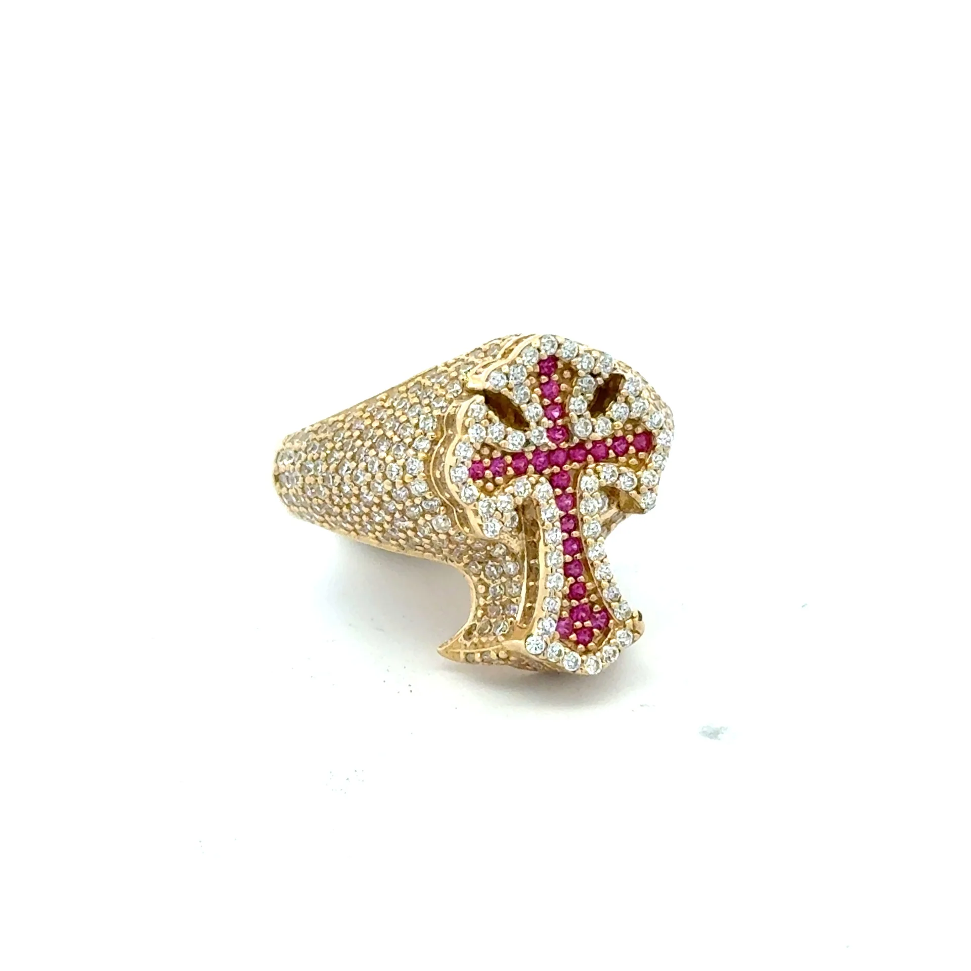 Ring CZ-Iced Embellished Pink Latin Cross 11 3mm 10K - Image 3
