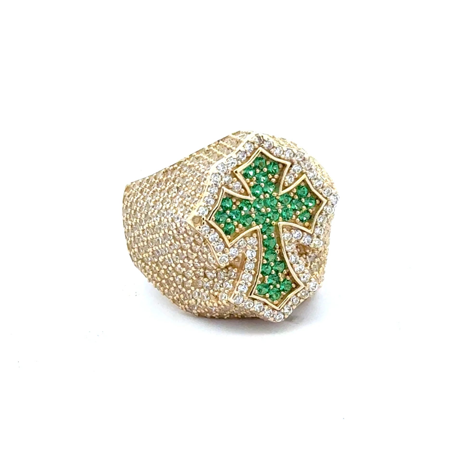 Ring CZ-Iced Green Pattee Cross 9 4.5mm 10K