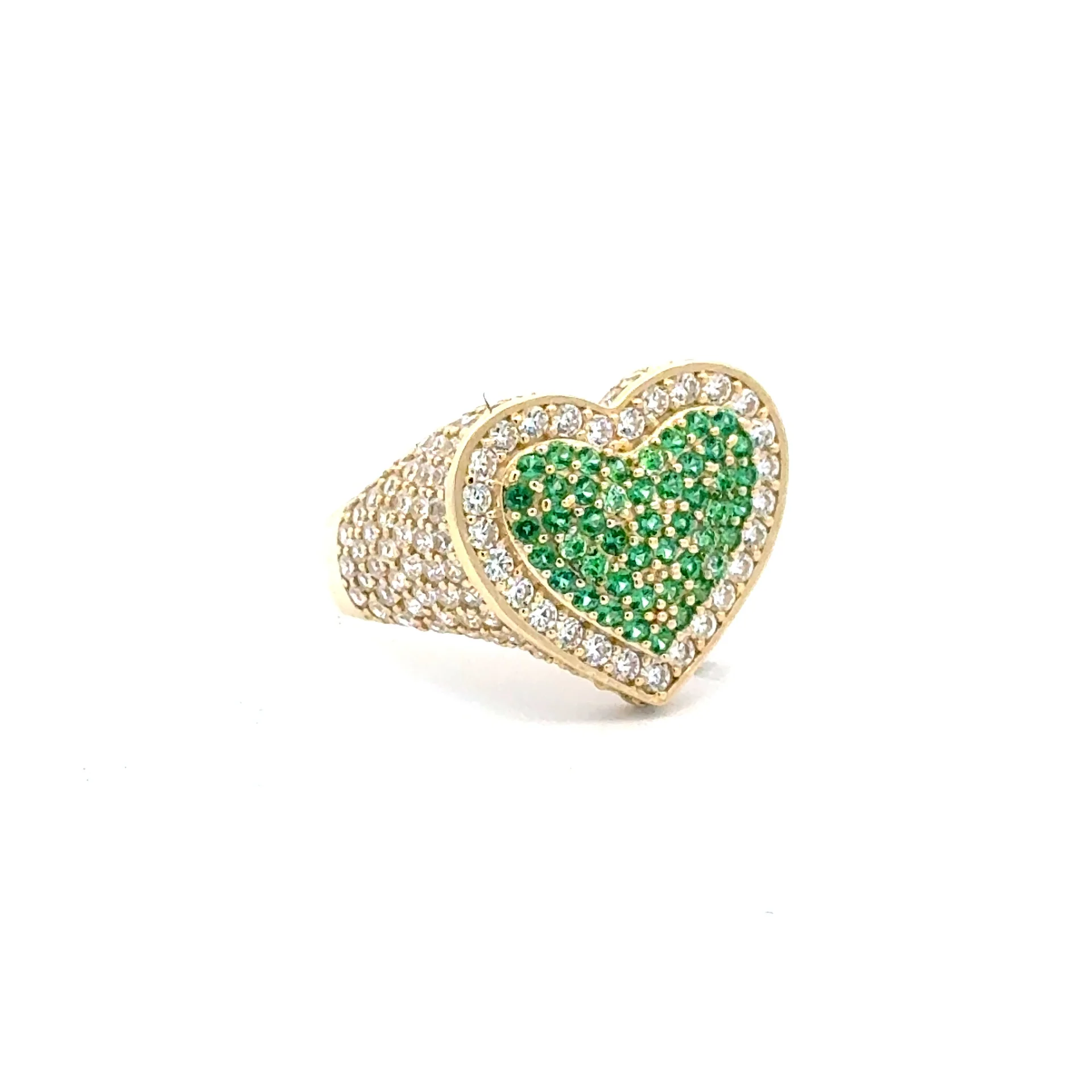 Ring CZ-Iced Green Stepped Heart 7.5 3mm 10K
