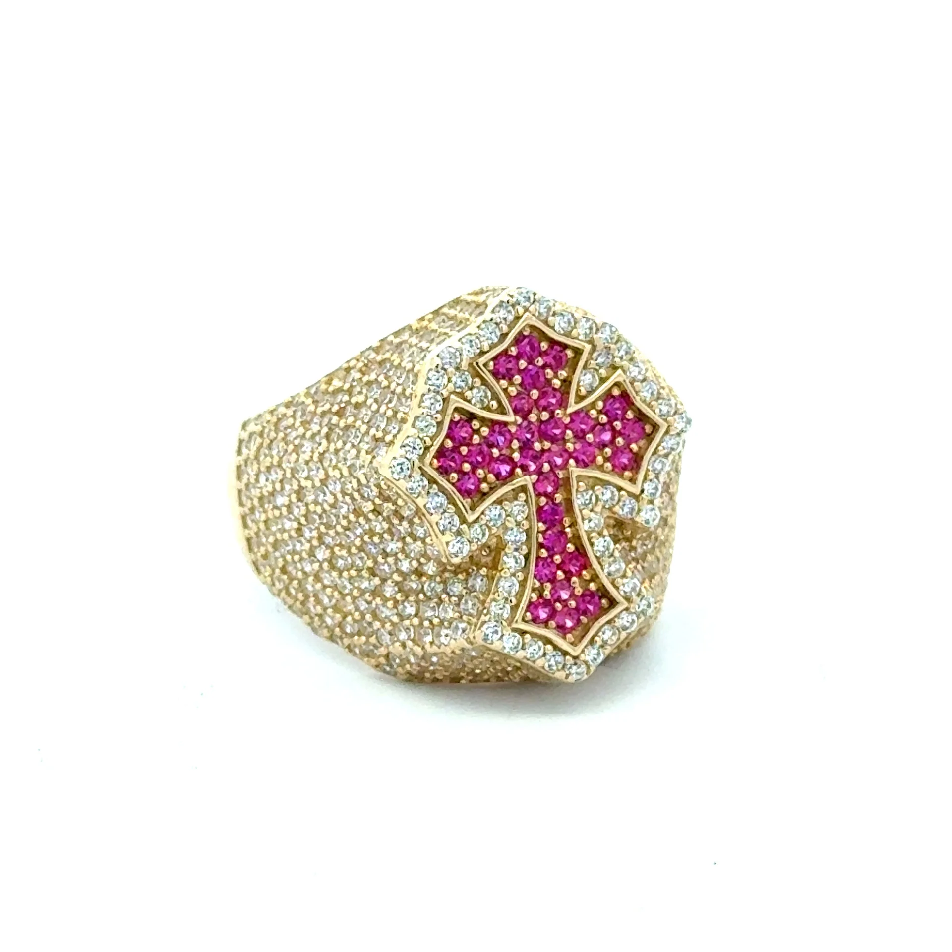 Ring CZ-Iced Pink Pattee Cross 11 4mm 10K - Image 2