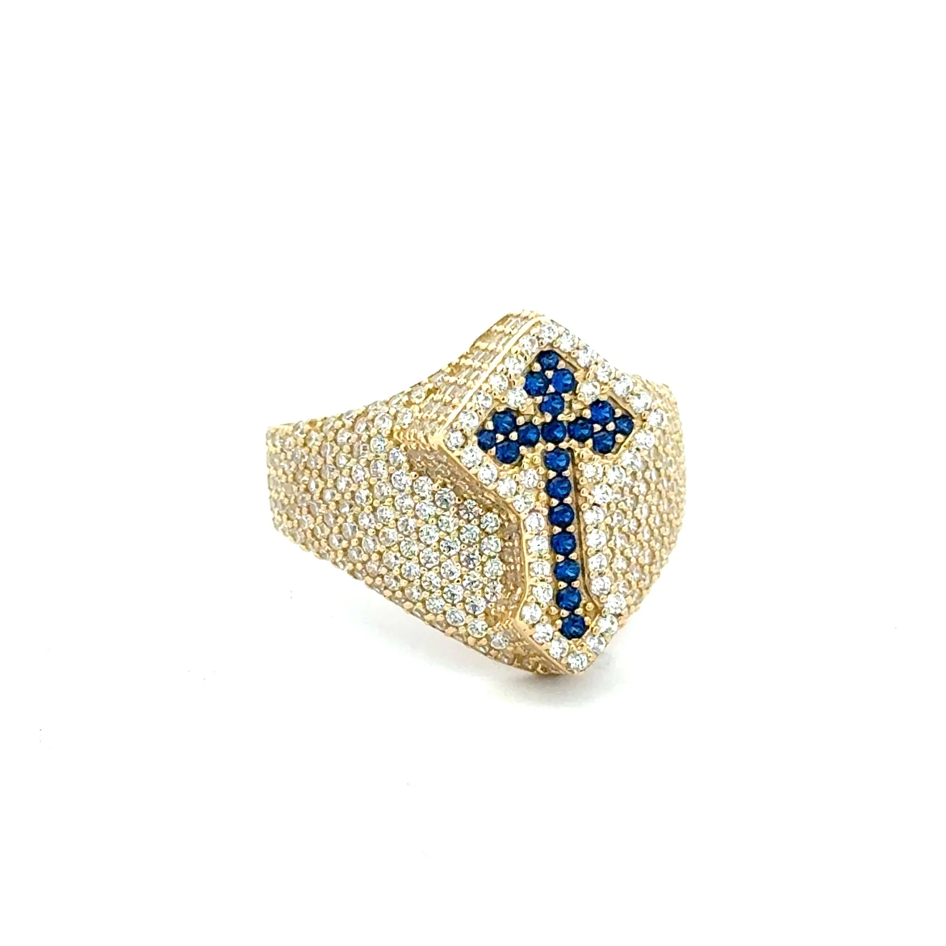 Ring CZ-Iced Shield Angular Blue Cross 11 4mm 10K - Image 2