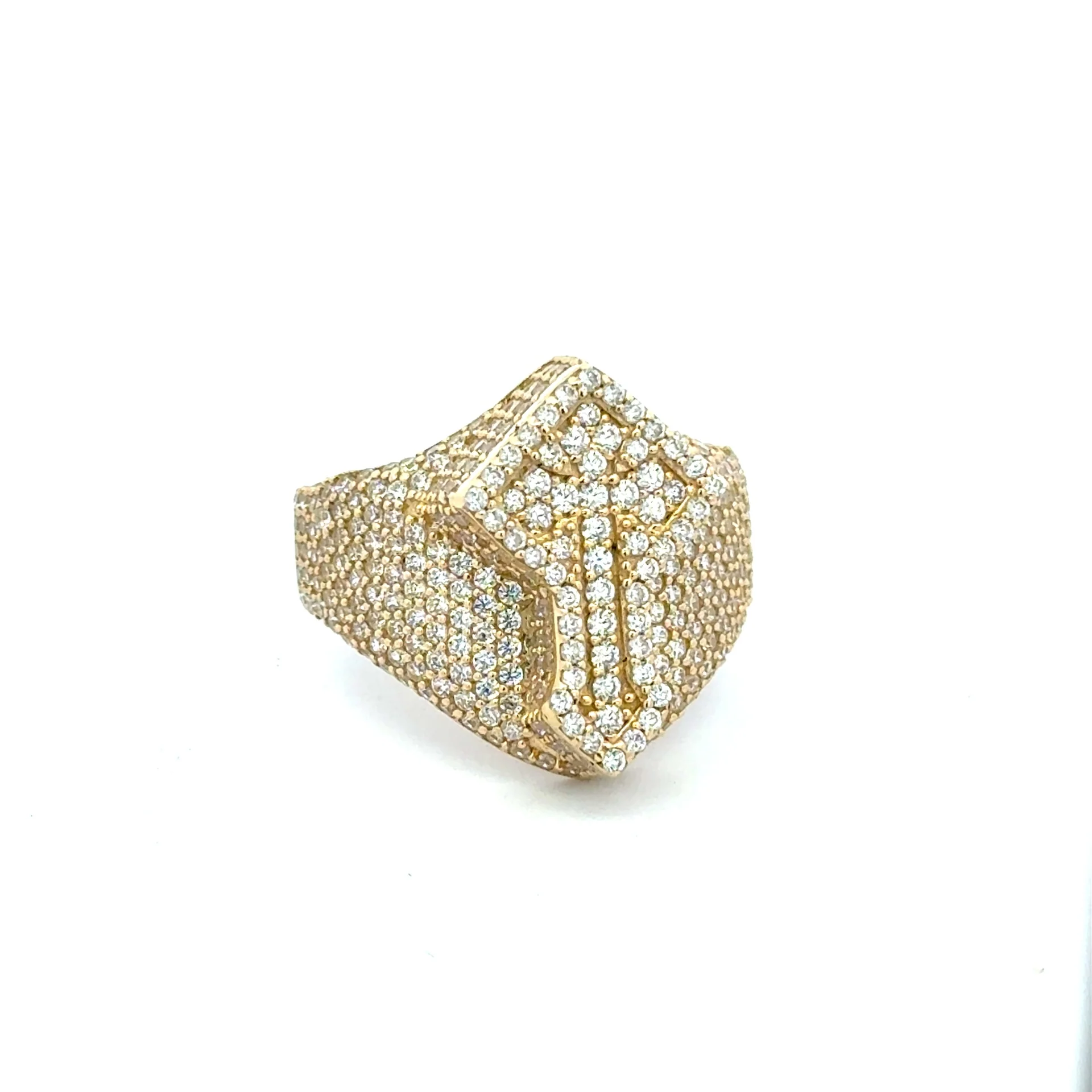 Ring CZ-Iced Shield Angular Cross 11 4mm 10K