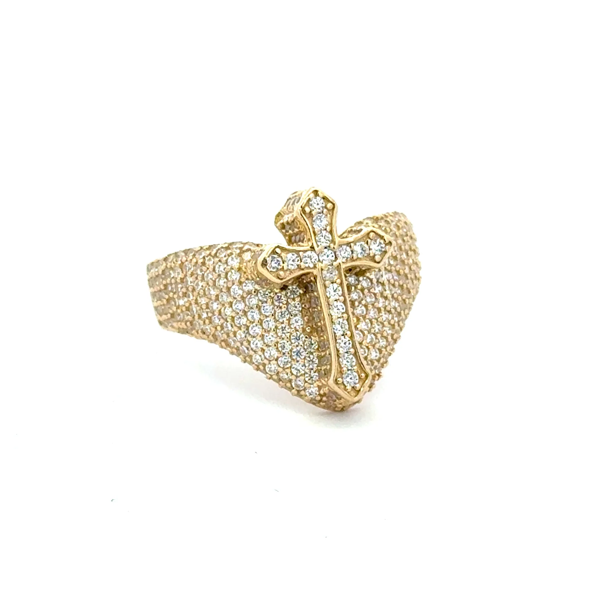 Ring CZ-Iced Shield Cross 9 4mm 10K