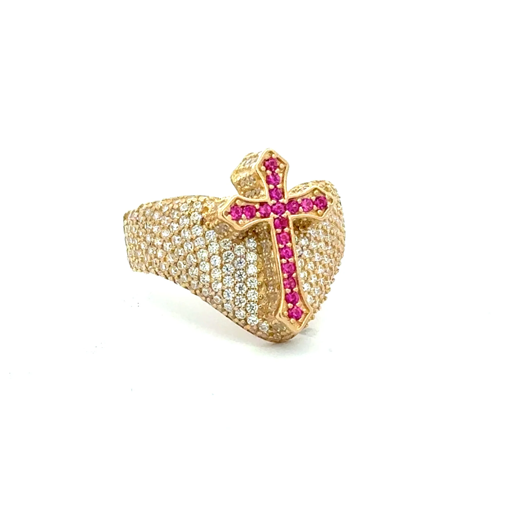 Ring CZ-Iced Shield Pink Cross 11 4mm 10K - Image 3
