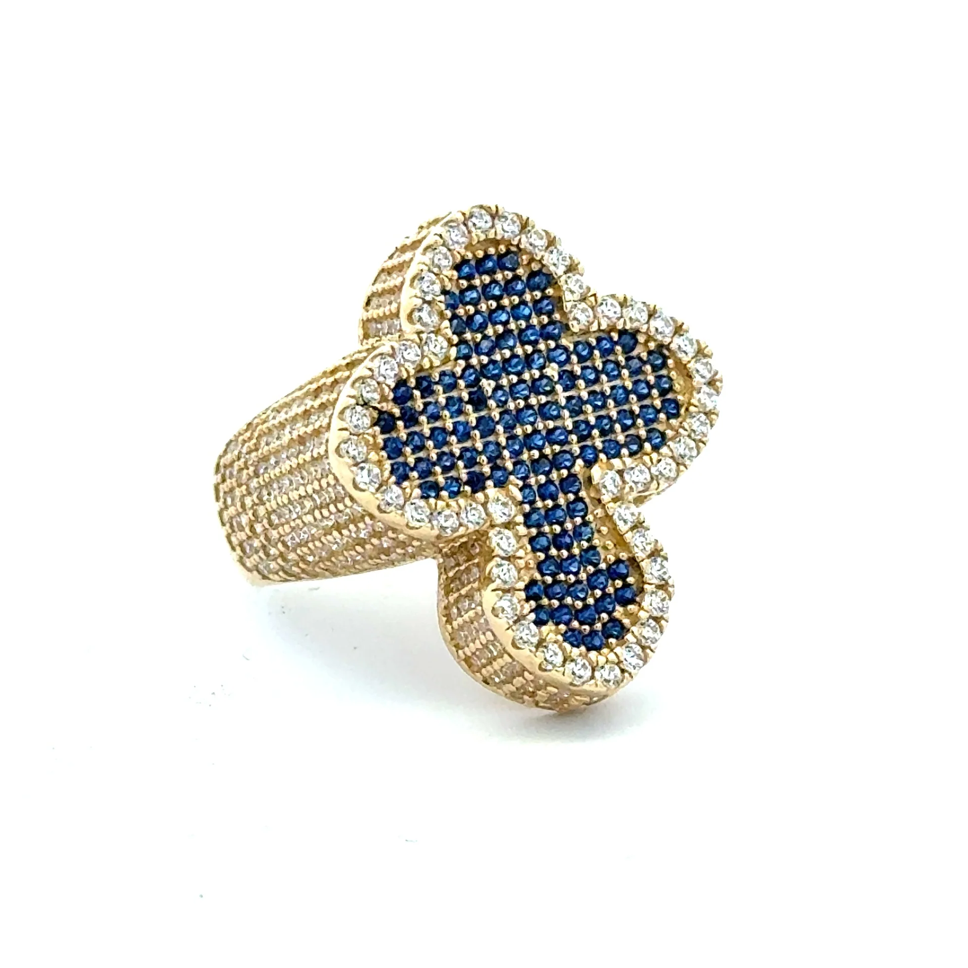 Ring CZ-Iced Trefoil Blue Cross 9.5 4.5mm 10K