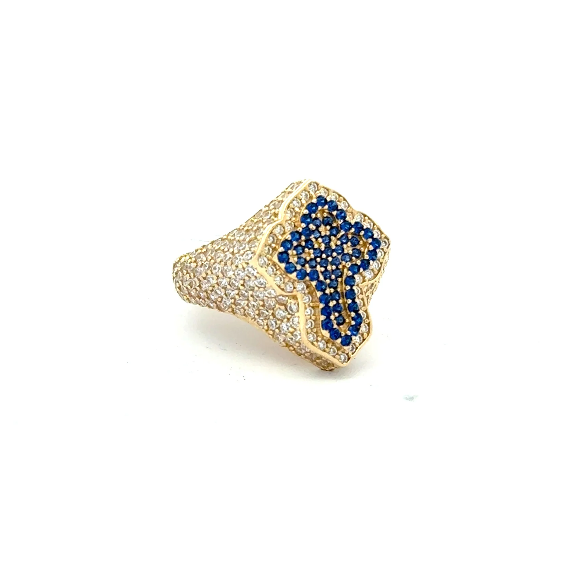 Ring CZ-Iced Trefoil Blue Stepped Angular Cross 9 2.5mm 10K