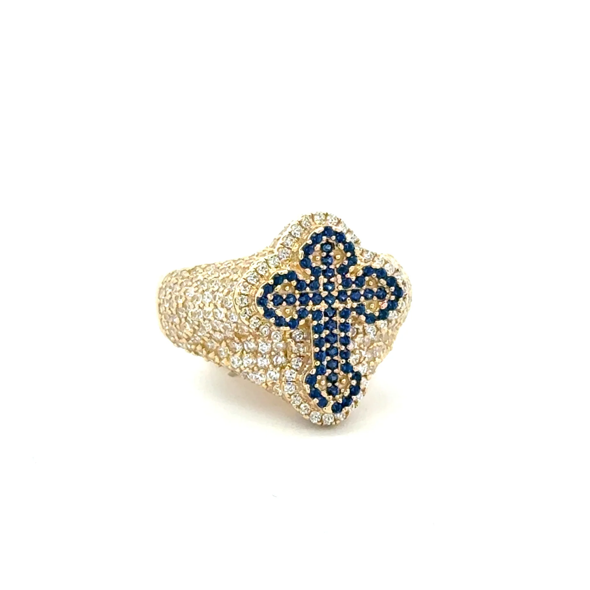 Ring CZ-Iced Trefoil Blue Stepped Cross 9 4.5mm 10K - Image 3