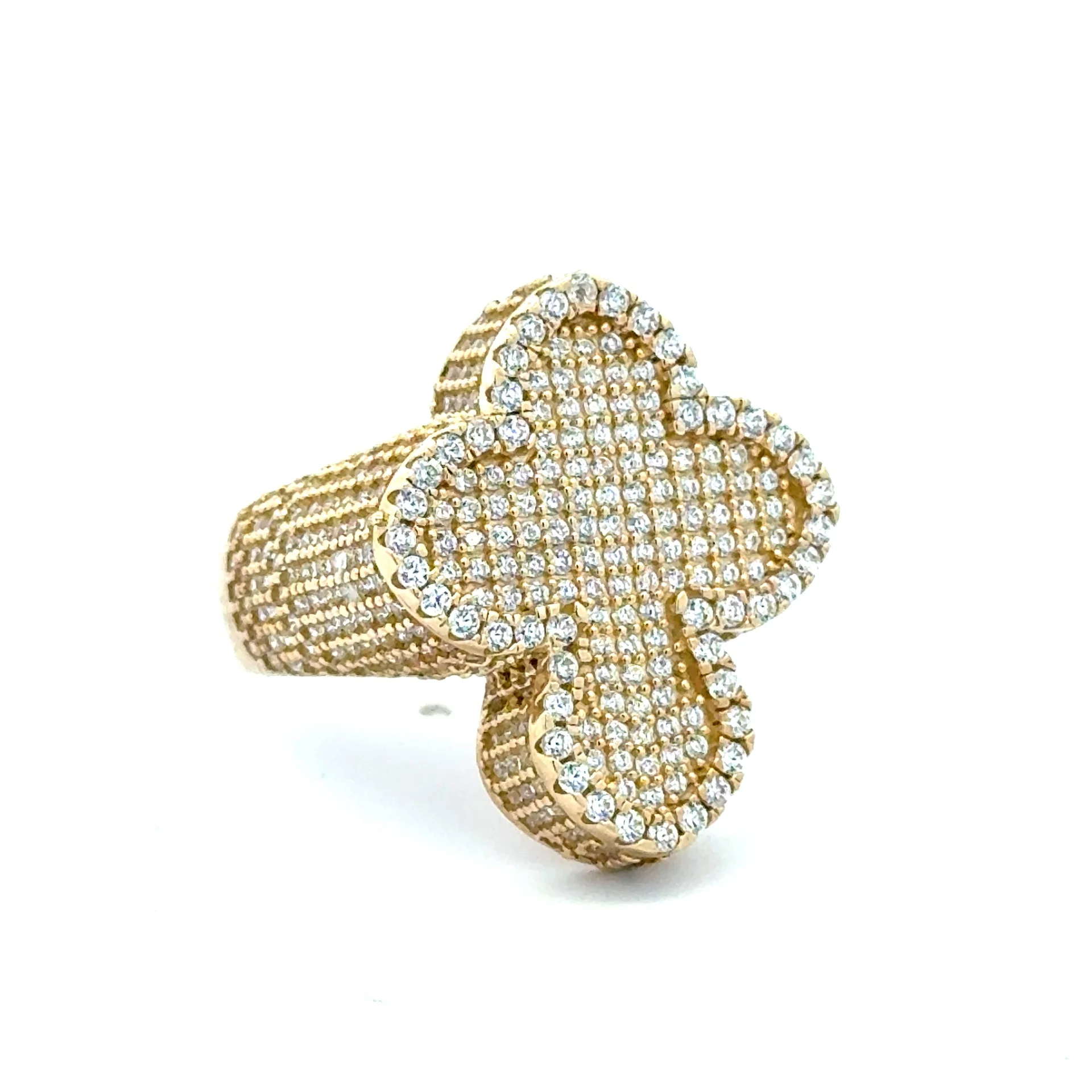 Ring CZ-Iced Trefoil Cross 9.5 4.5mm 10K