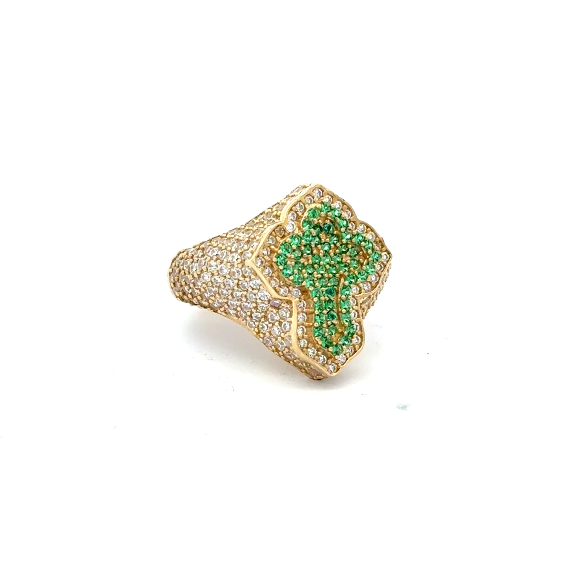 Ring CZ-Iced Trefoil Green Stepped Angular Cross 11 2.5mm 10K - Image 2