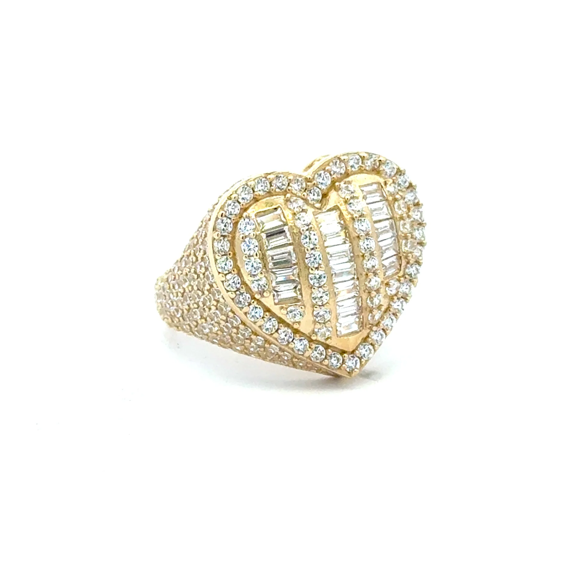 Ring CZ-Iced with Baguette Stones in Big Puff Heart 7 3.5mm 10K - Image 3