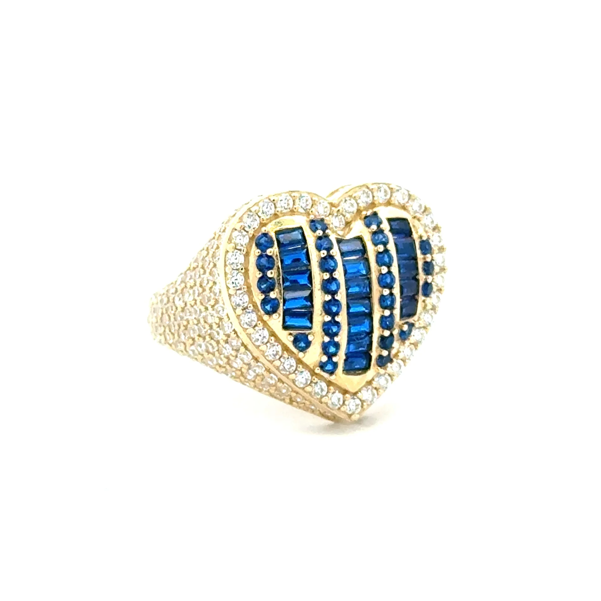 Ring CZ-Iced with Blue Baguette Stones in Big Puff Heart 7 3.5mm 10K - Image 3