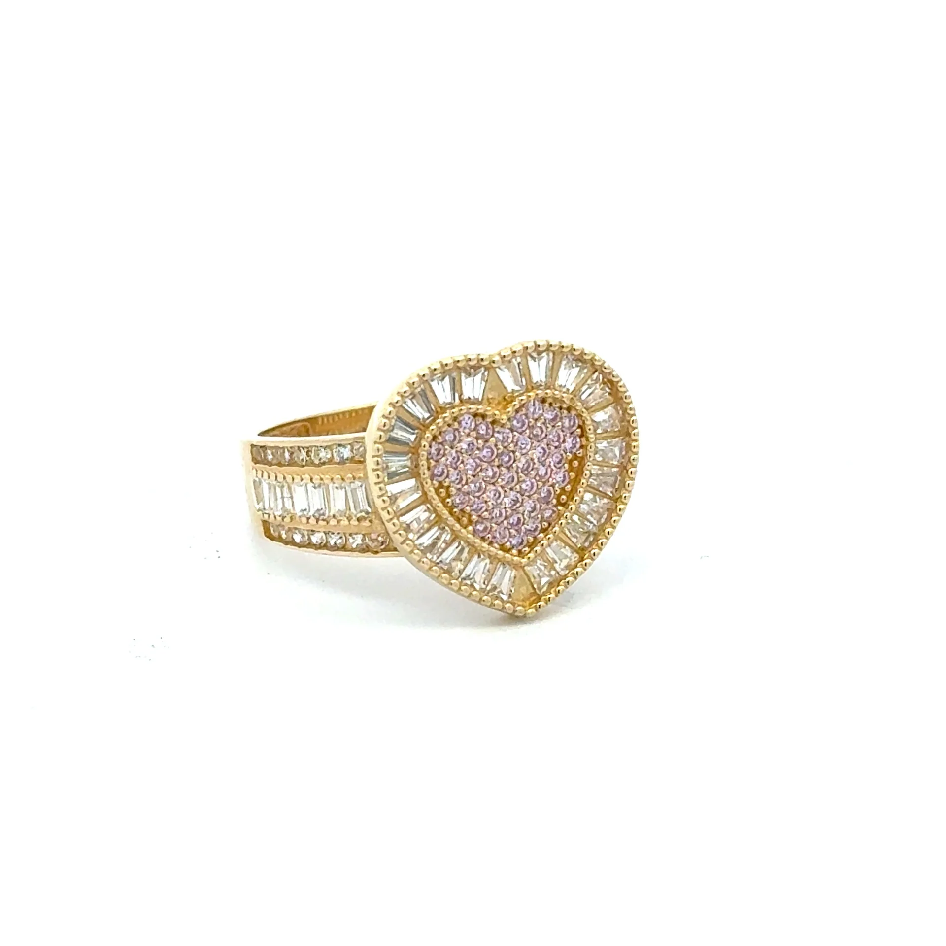 Ring CZ-Iced with Light Pink Heart 7 3mm 10K - Image 3