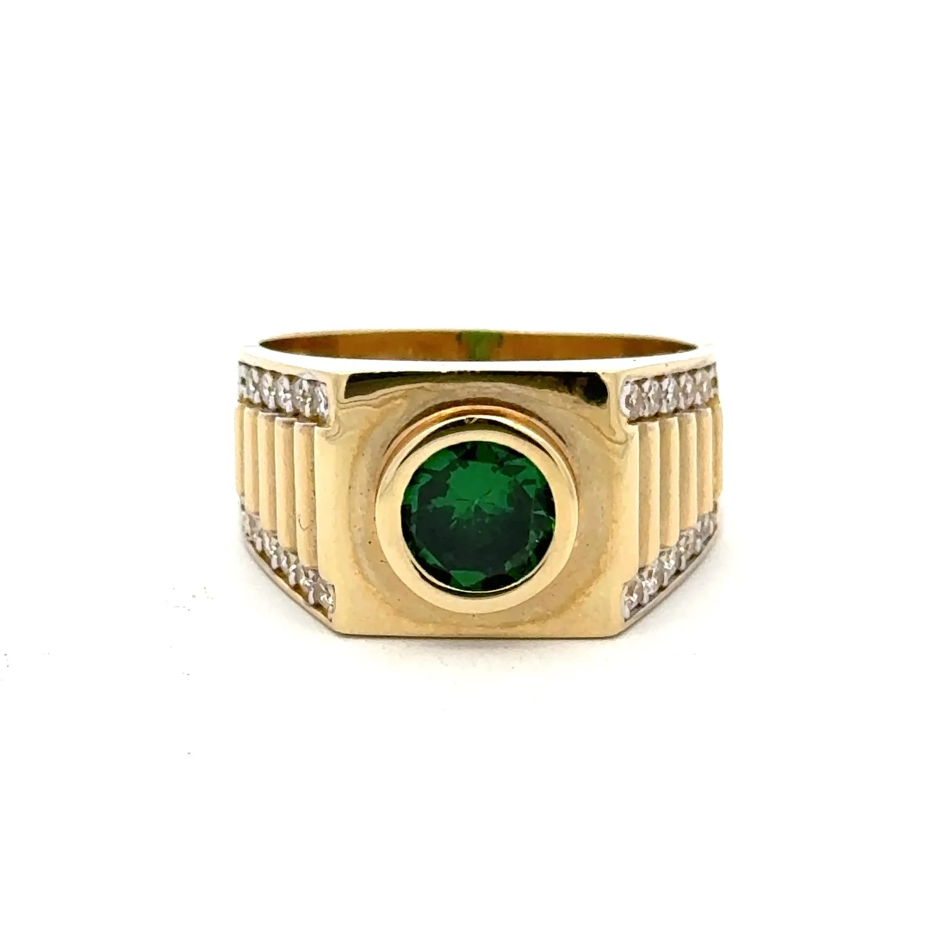 Ring DBL Channel-Set CZ & Green Round Stone 10 5mm 10K - Image 2