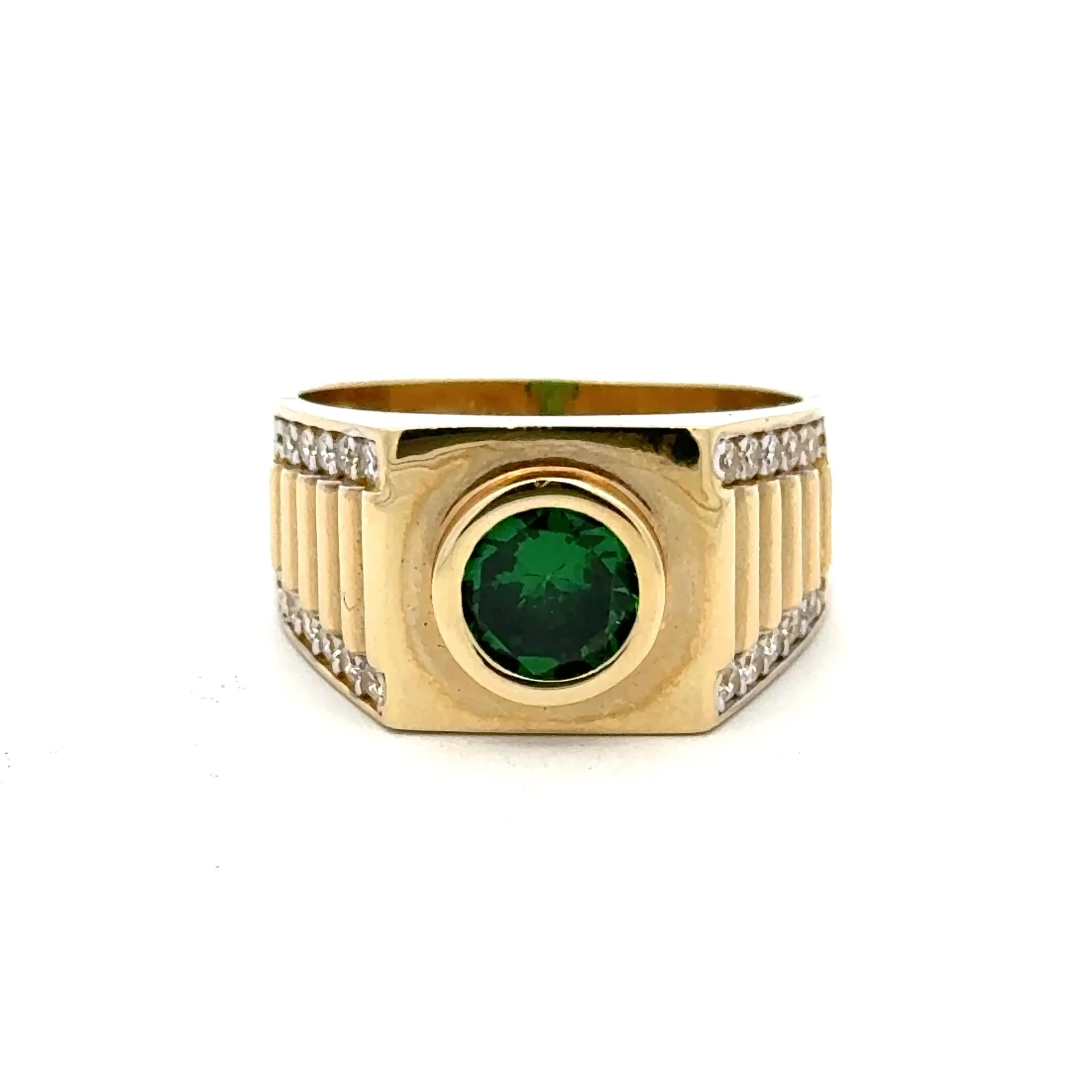 Ring DBL Channel-Set CZ & Green Round Stone 10 5mm 10K - Image 3
