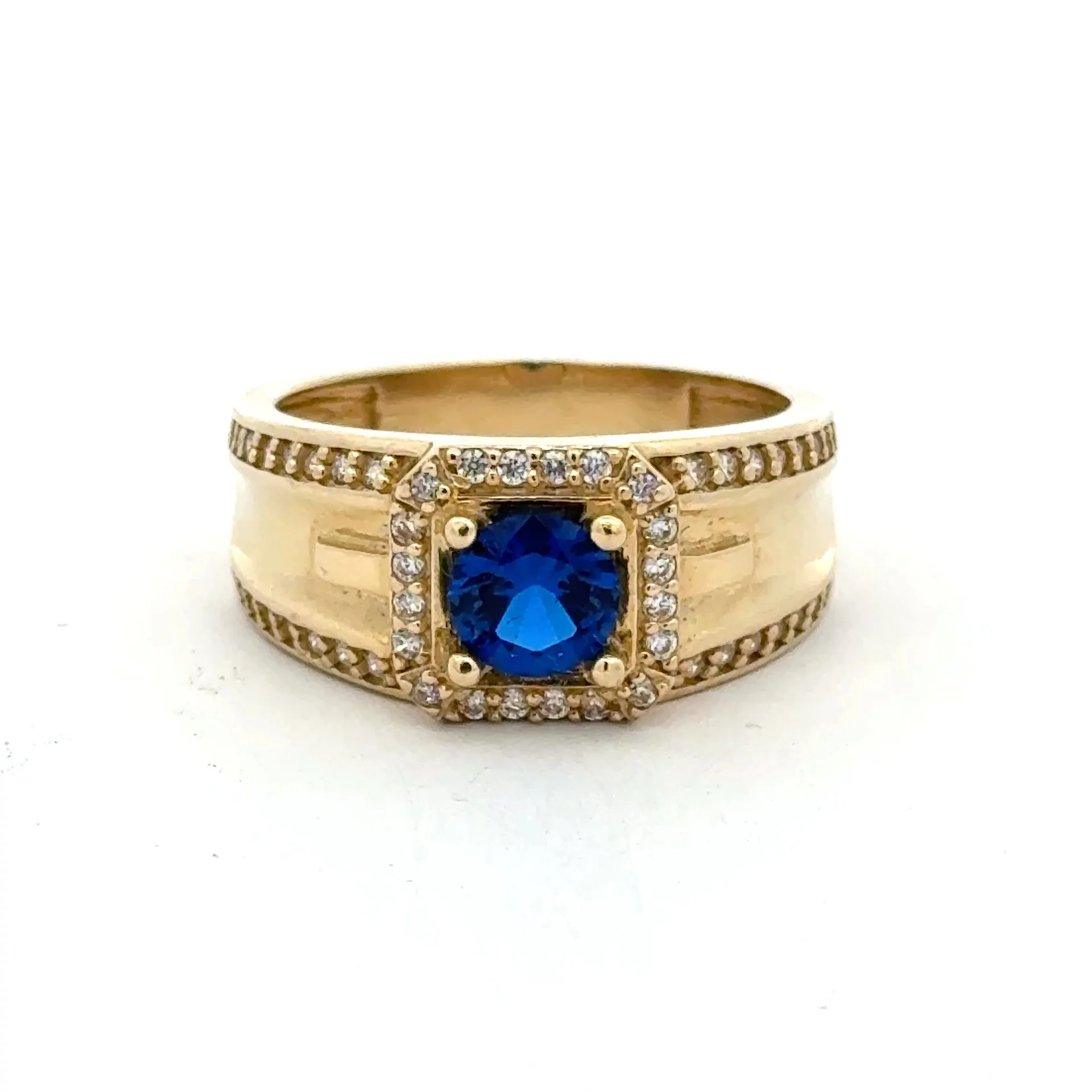 Ring DBL Channel-Set CZ & Halo Royal Blue Round Stone 10.5 5mm 10K - Image 2