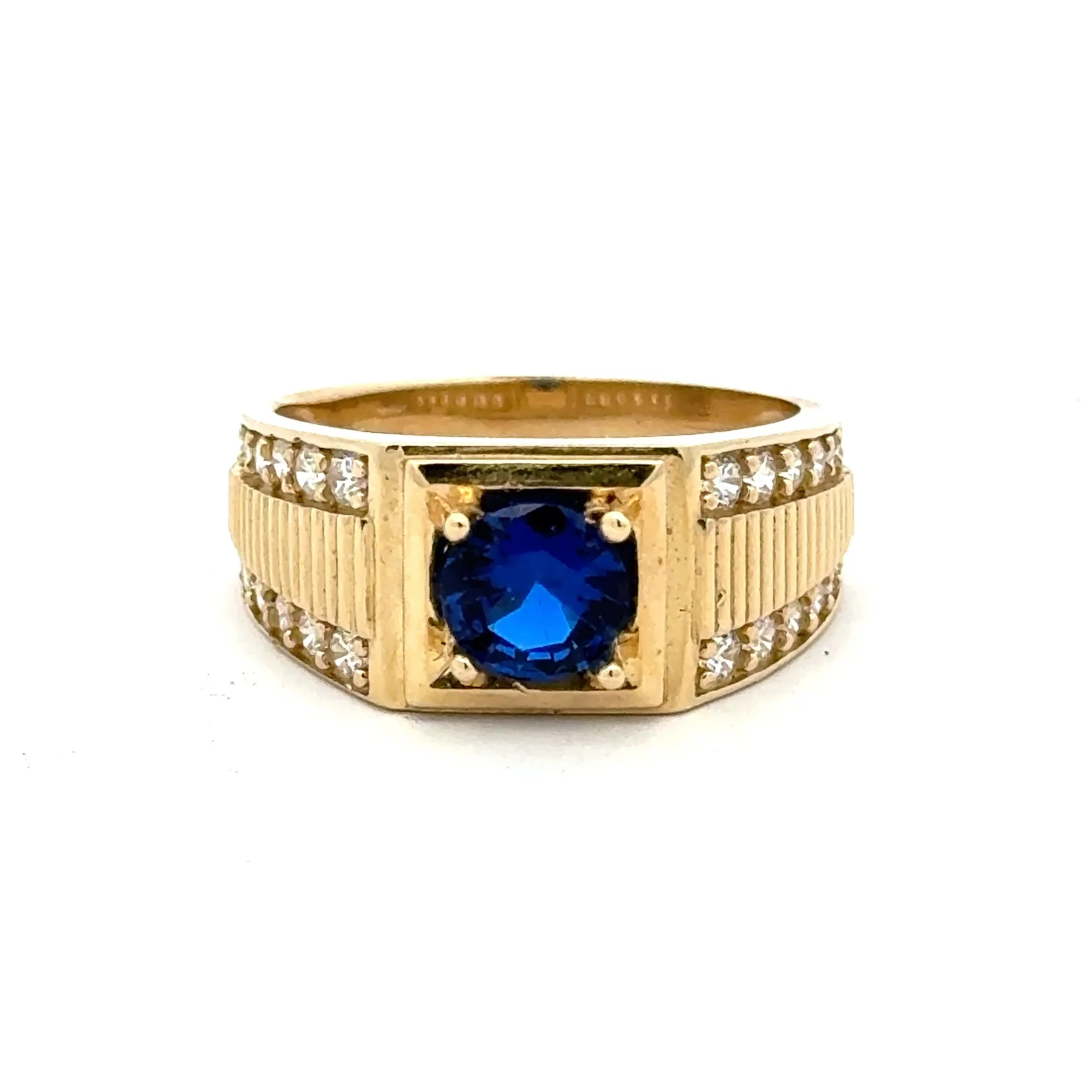 Ring DBL Channel-Set CZ & Royal Blue Round Stone 11 4.5mm 10K - Image 2