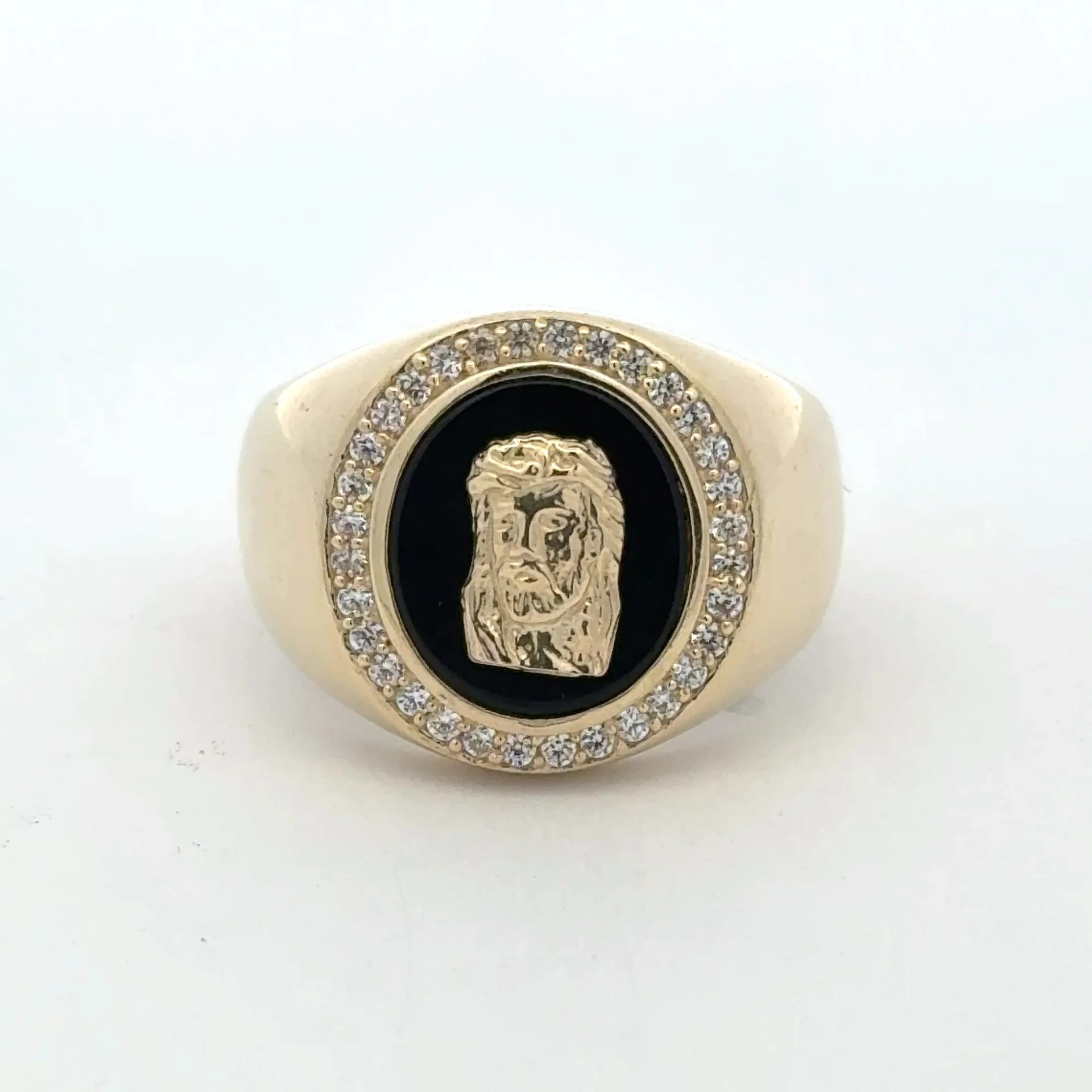 Ring Face of Jesus on Onyx & CZ 11 5mm 10K - Image 6