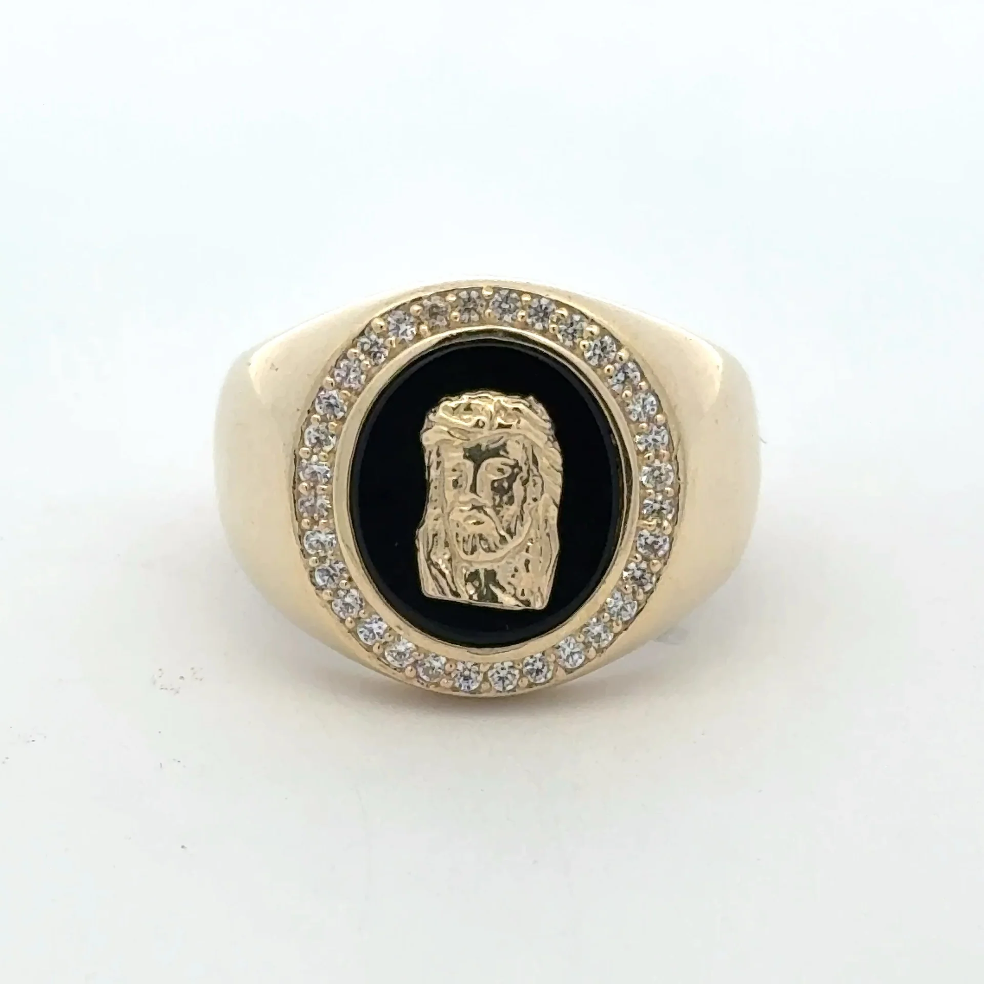Ring Face of Jesus on Onyx & CZ 11 5mm 10K - Image 7