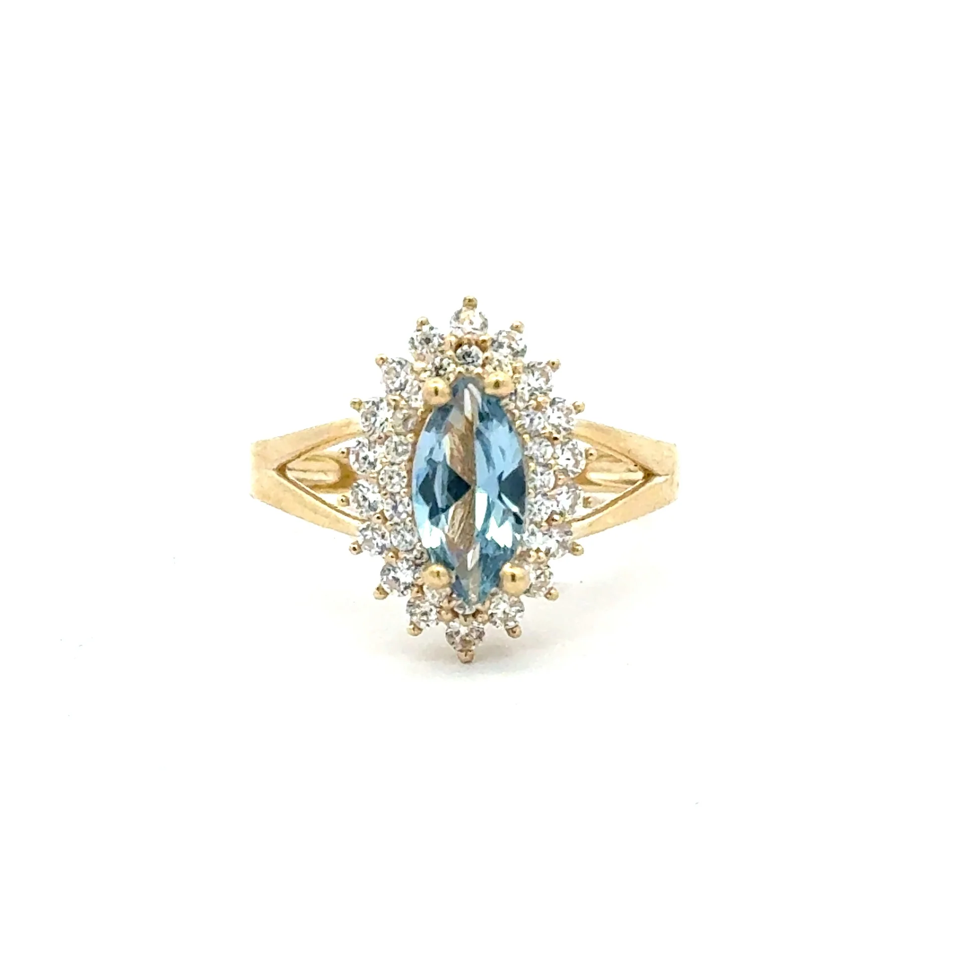 Ring Floral Women Blue Cat Eye Stone 7 2mm 10K