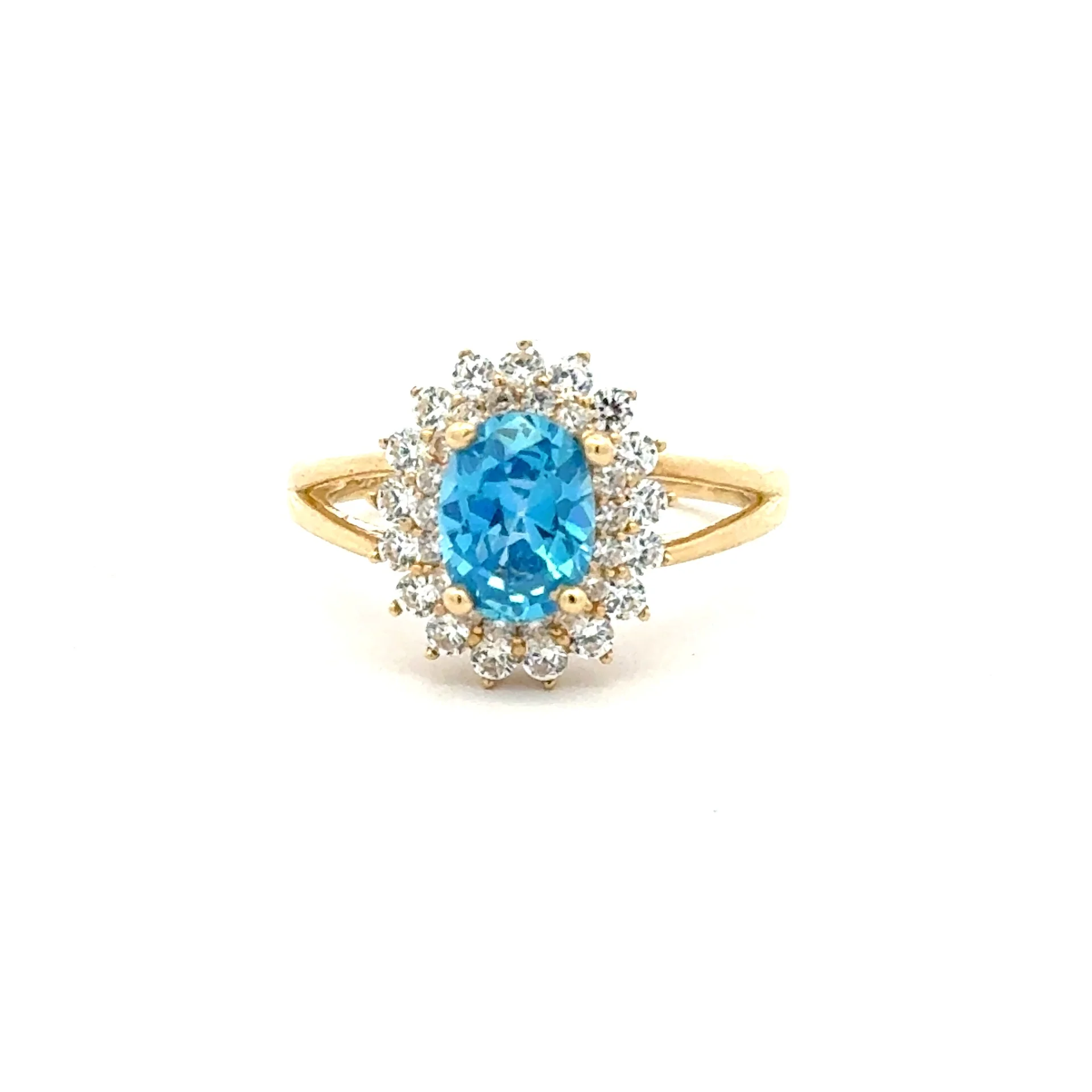 Ring Floral Women Blue Oval Stone 7 1.5mm 10K - Image 2