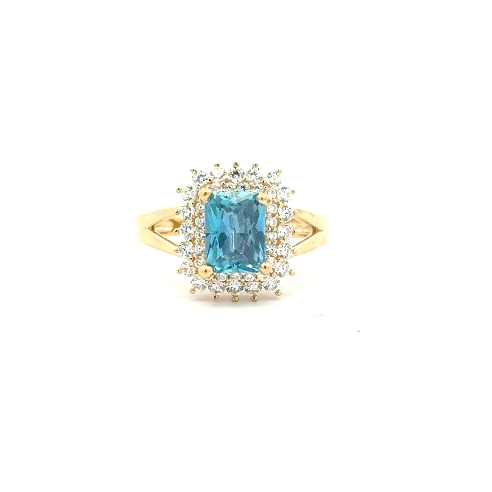 Ring Floral Women Blue Rect Stone 7 2mm 10K - Image 3