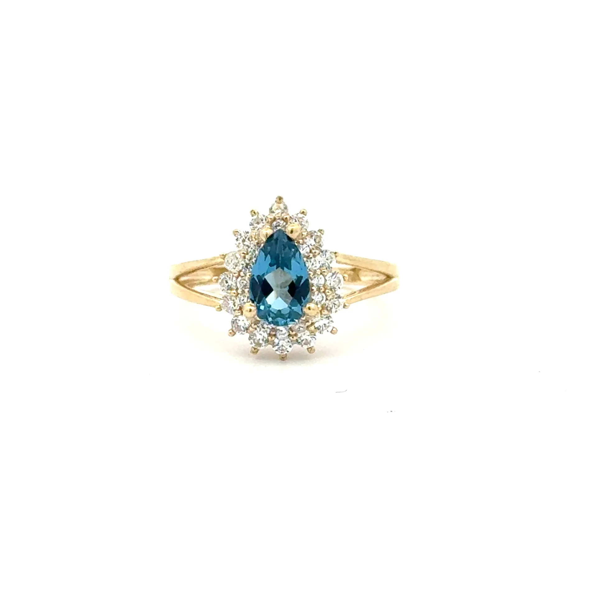 Ring Floral Women Blue Teardrop Stone 7 1.5mm 10K - Image 4
