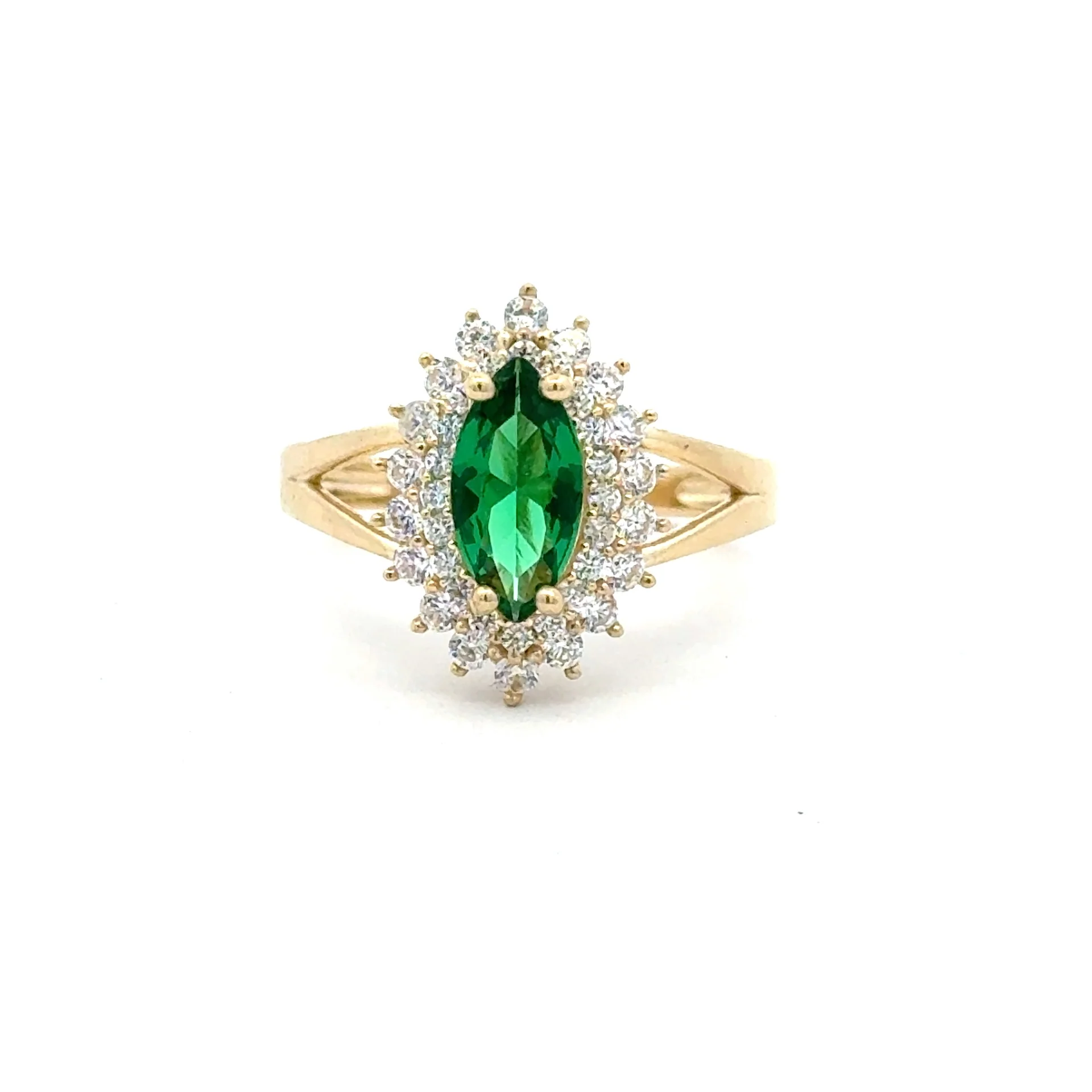 Ring Floral Women Green Cat Eye Stone 6.5 2mm 10K - Image 3